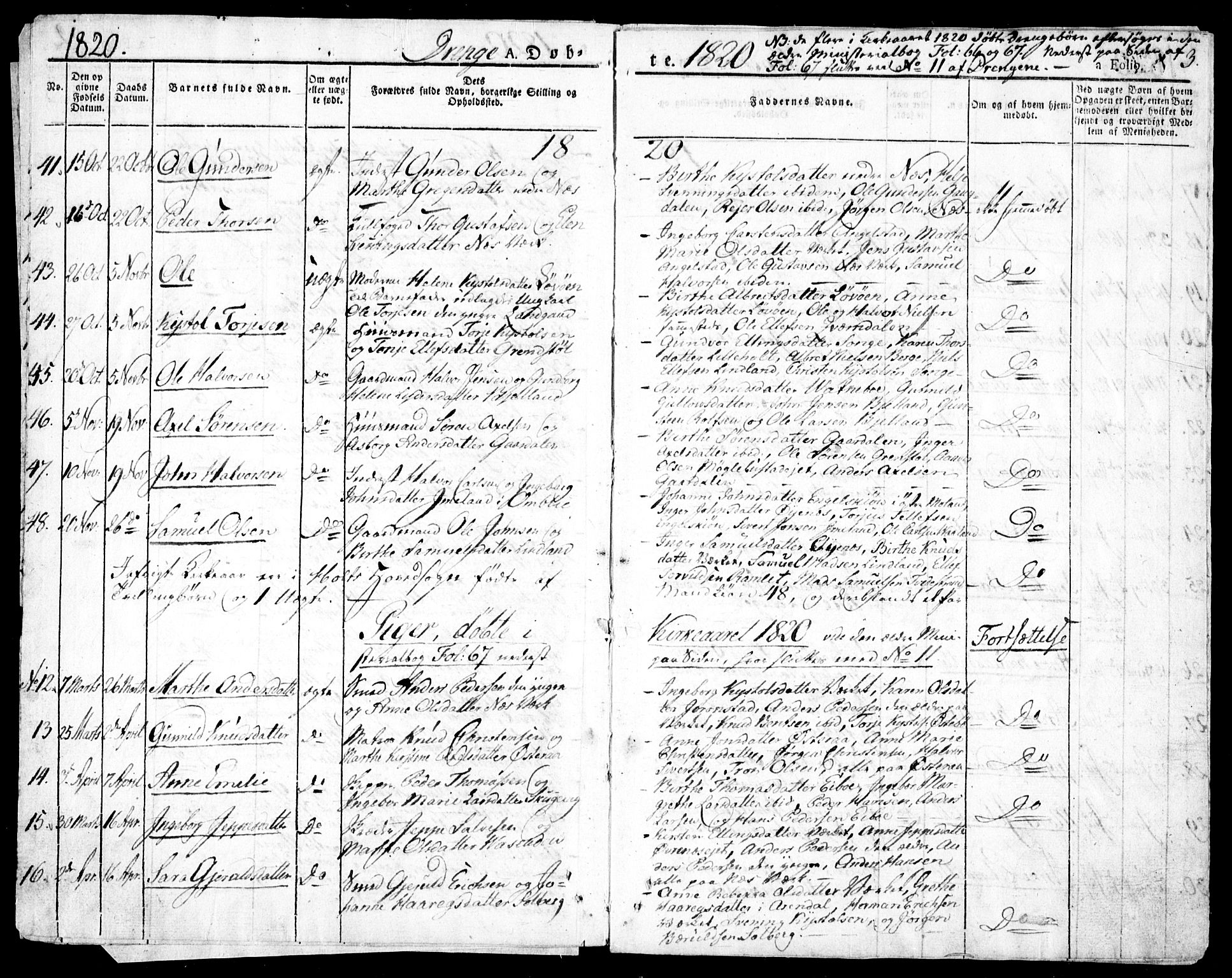 Holt sokneprestkontor, AV/SAK-1111-0021/F/Fa/L0006: Parish register (official) no. A 6, 1820-1835, p. 3