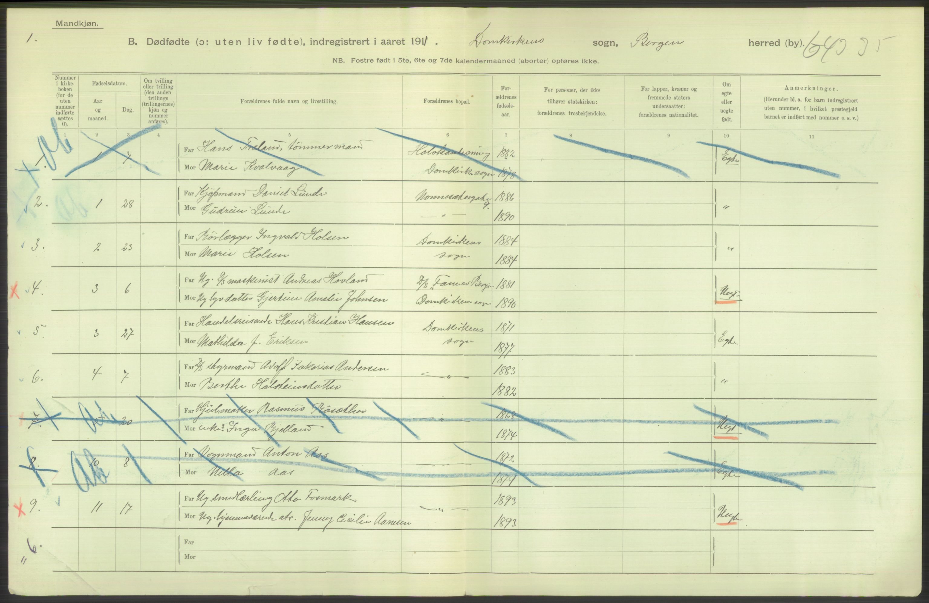 Statistisk sentralbyrå, Sosiodemografiske emner, Befolkning, AV/RA-S-2228/D/Df/Dfb/Dfba/L0032: Bergen:  Gifte, døde, dødfødte., 1911, p. 236