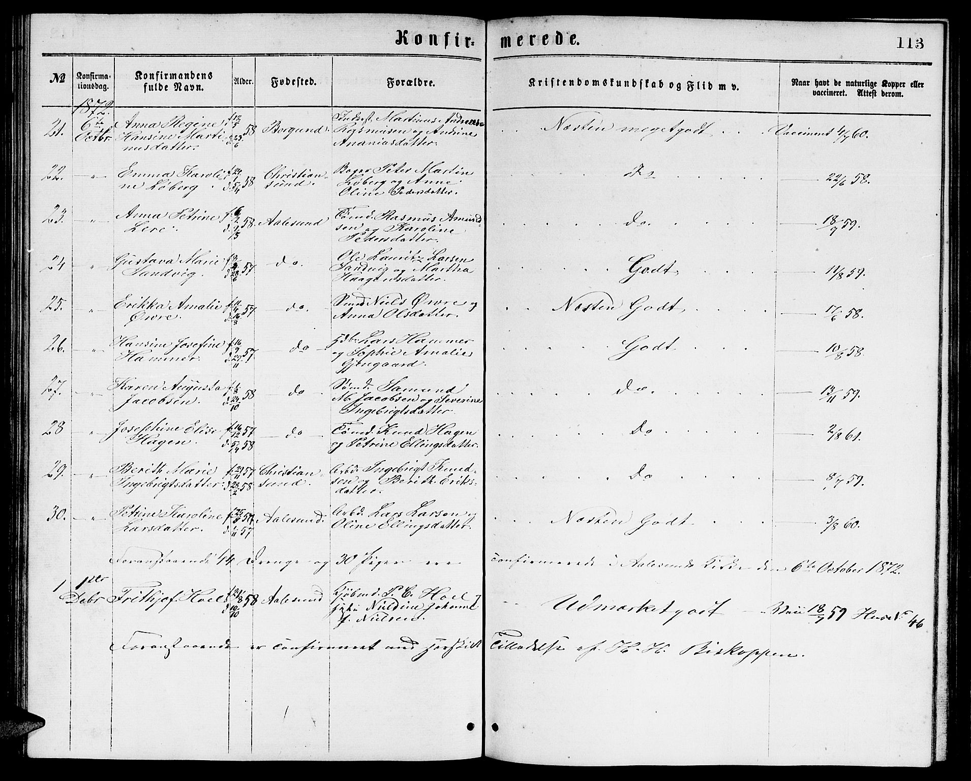 Ministerialprotokoller, klokkerbøker og fødselsregistre - Møre og Romsdal, AV/SAT-A-1454/529/L0465: Parish register (copy) no. 529C02, 1868-1877, p. 113