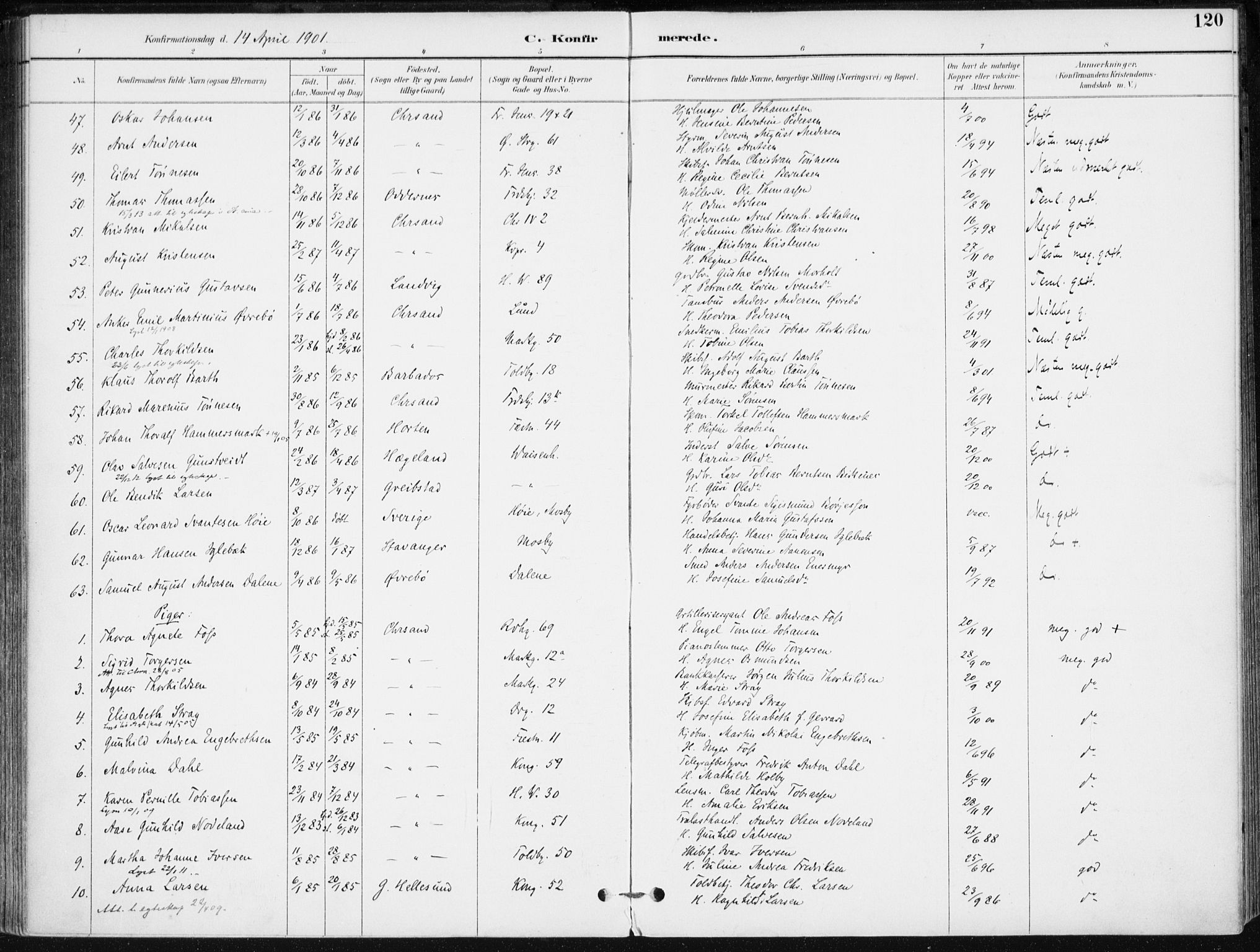 Kristiansand domprosti, AV/SAK-1112-0006/F/Fa/L0020: Parish register (official) no. A 19, 1893-1904, p. 120