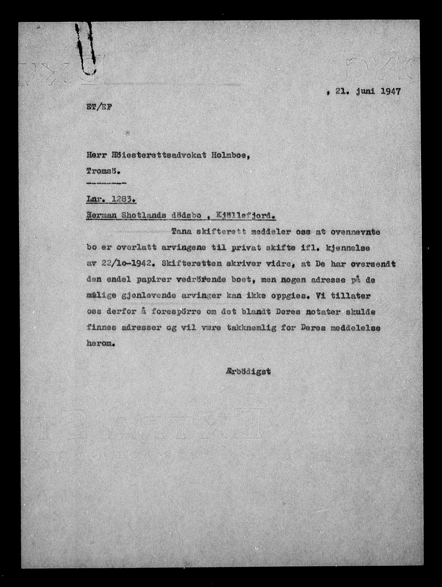 Justisdepartementet, Tilbakeføringskontoret for inndratte formuer, AV/RA-S-1564/H/Hc/Hcb/L0915: --, 1945-1947, p. 502