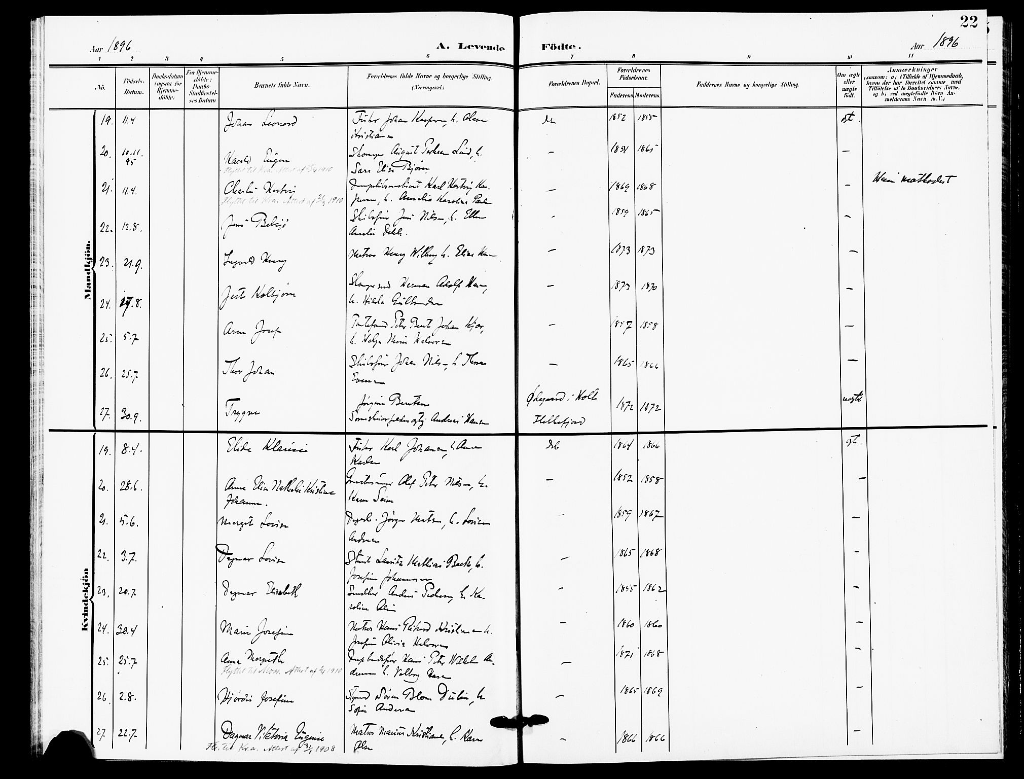 Drøbak prestekontor Kirkebøker, SAO/A-10142a/F/Fb/L0002: Parish register (official) no. II 2, 1891-1896, p. 22