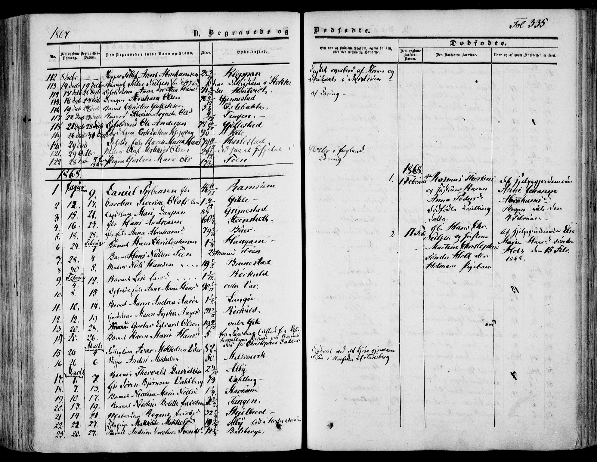 Stokke kirkebøker, AV/SAKO-A-320/F/Fa/L0008: Parish register (official) no. I 8, 1858-1871, p. 335