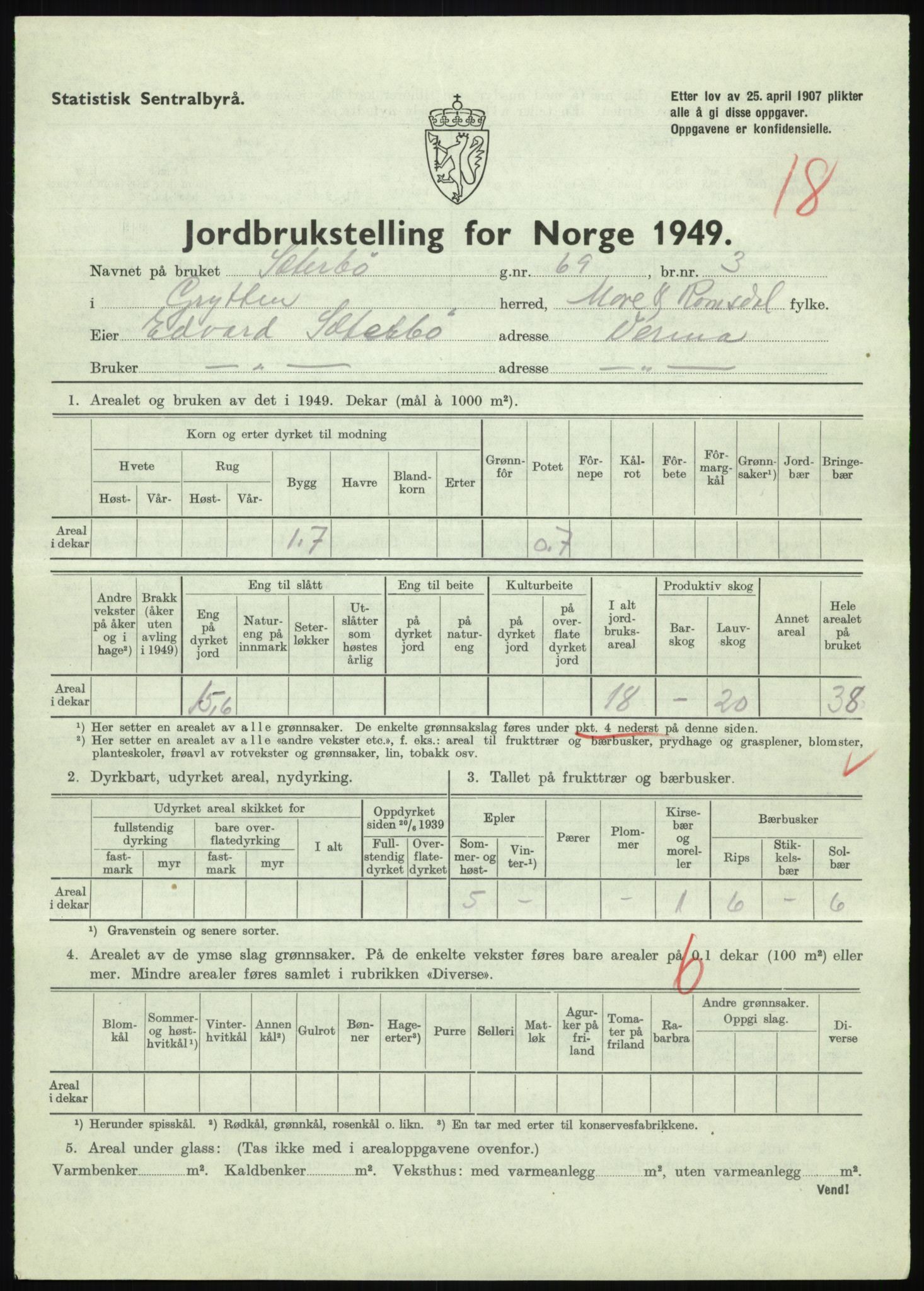 Statistisk sentralbyrå, Næringsøkonomiske emner, Jordbruk, skogbruk, jakt, fiske og fangst, AV/RA-S-2234/G/Gc/L0323: Møre og Romsdal: Grytten og Hen, 1949, p. 95