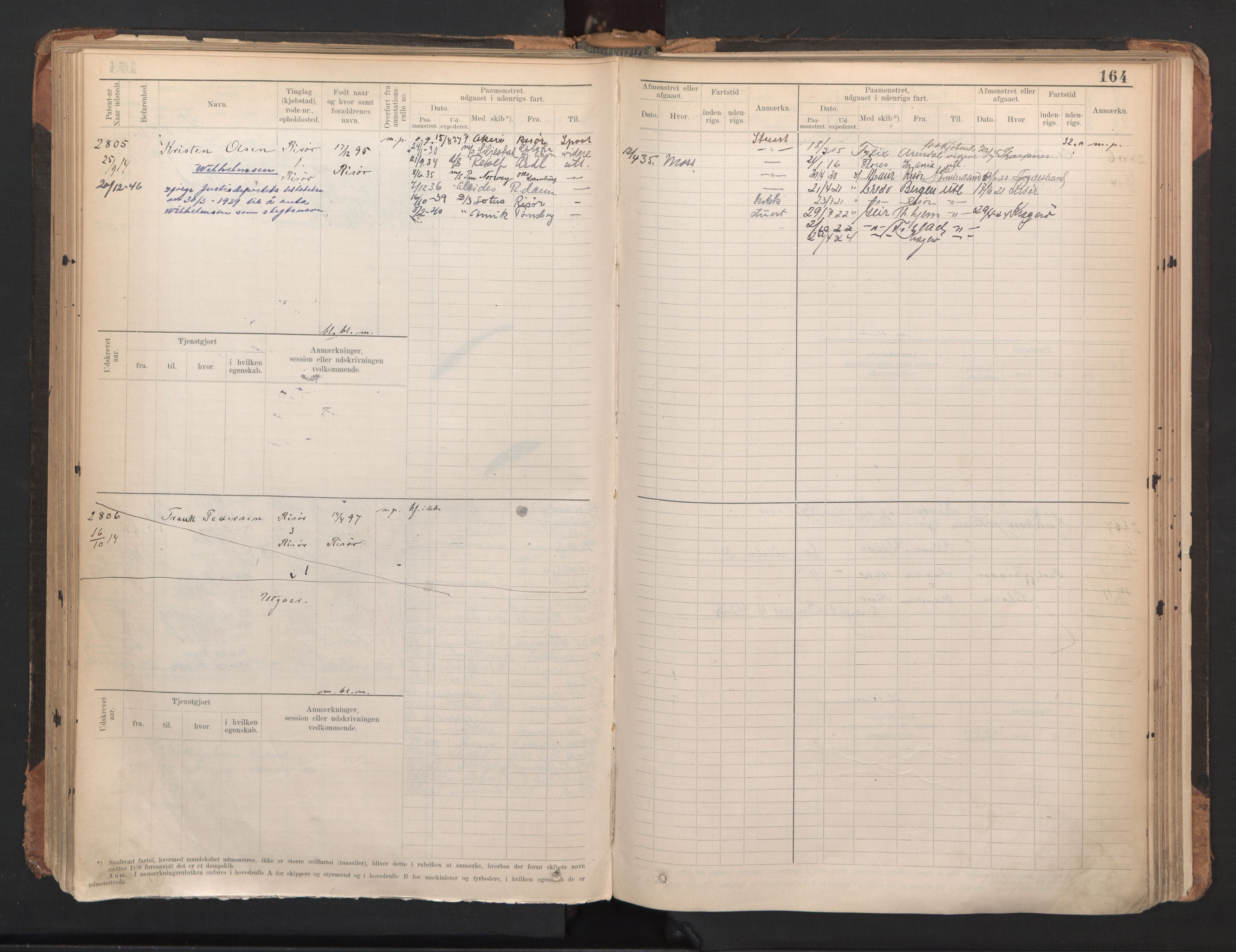 Risør mønstringskrets, AV/SAK-2031-0010/F/Fb/L0005: Hovedrulle A nr 2485-3065, Q-5, 1904-1948, p. 169