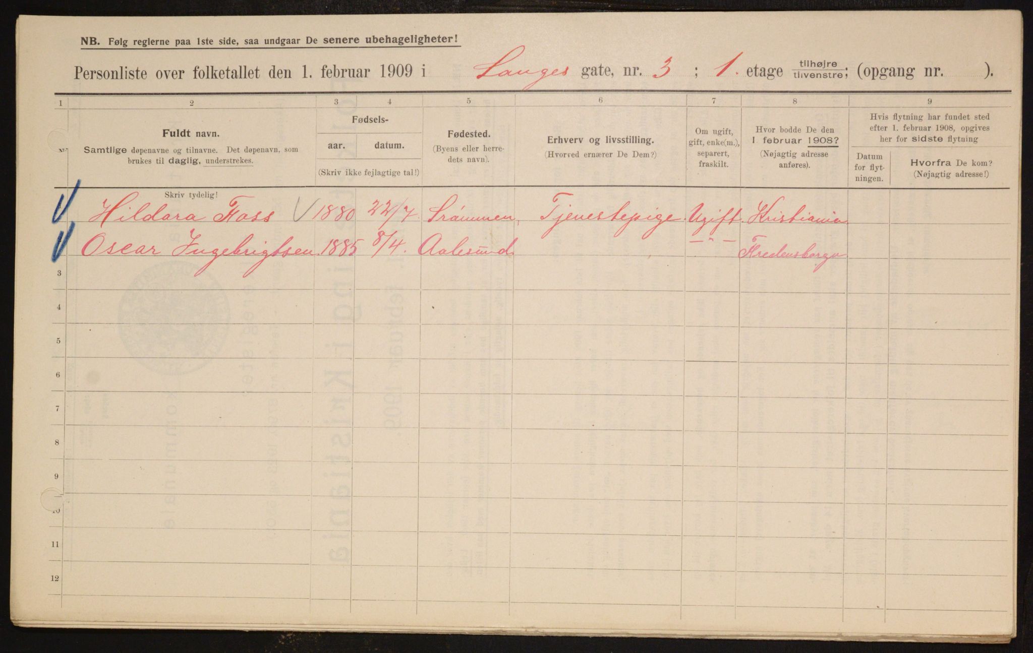 OBA, Municipal Census 1909 for Kristiania, 1909, p. 51402