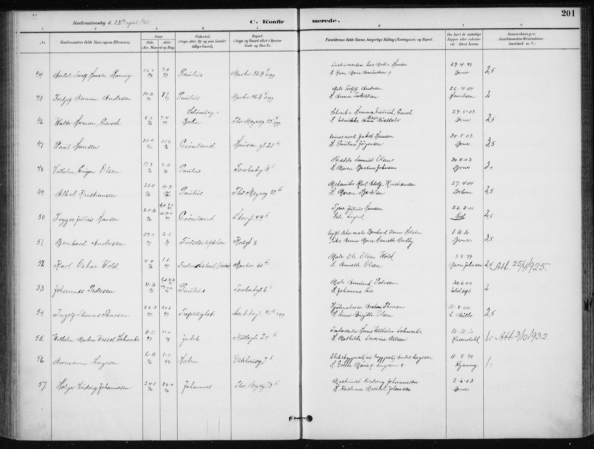 Jakob prestekontor Kirkebøker, AV/SAO-A-10850/F/Fa/L0008: Parish register (official) no. 8, 1892-1924, p. 201