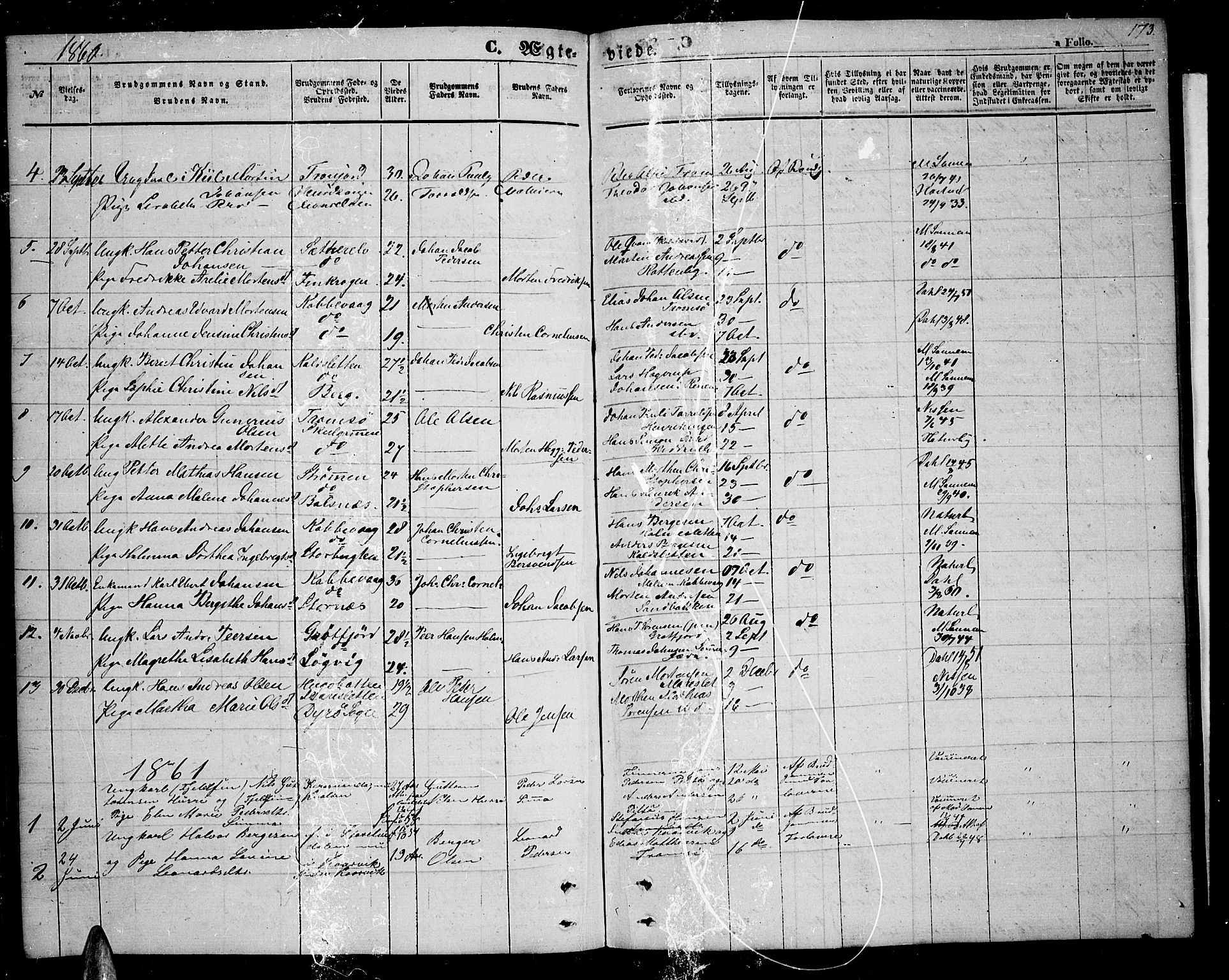 Tromsøysund sokneprestkontor, SATØ/S-1304/G/Gb/L0001klokker: Parish register (copy) no. 1, 1857-1869, p. 173