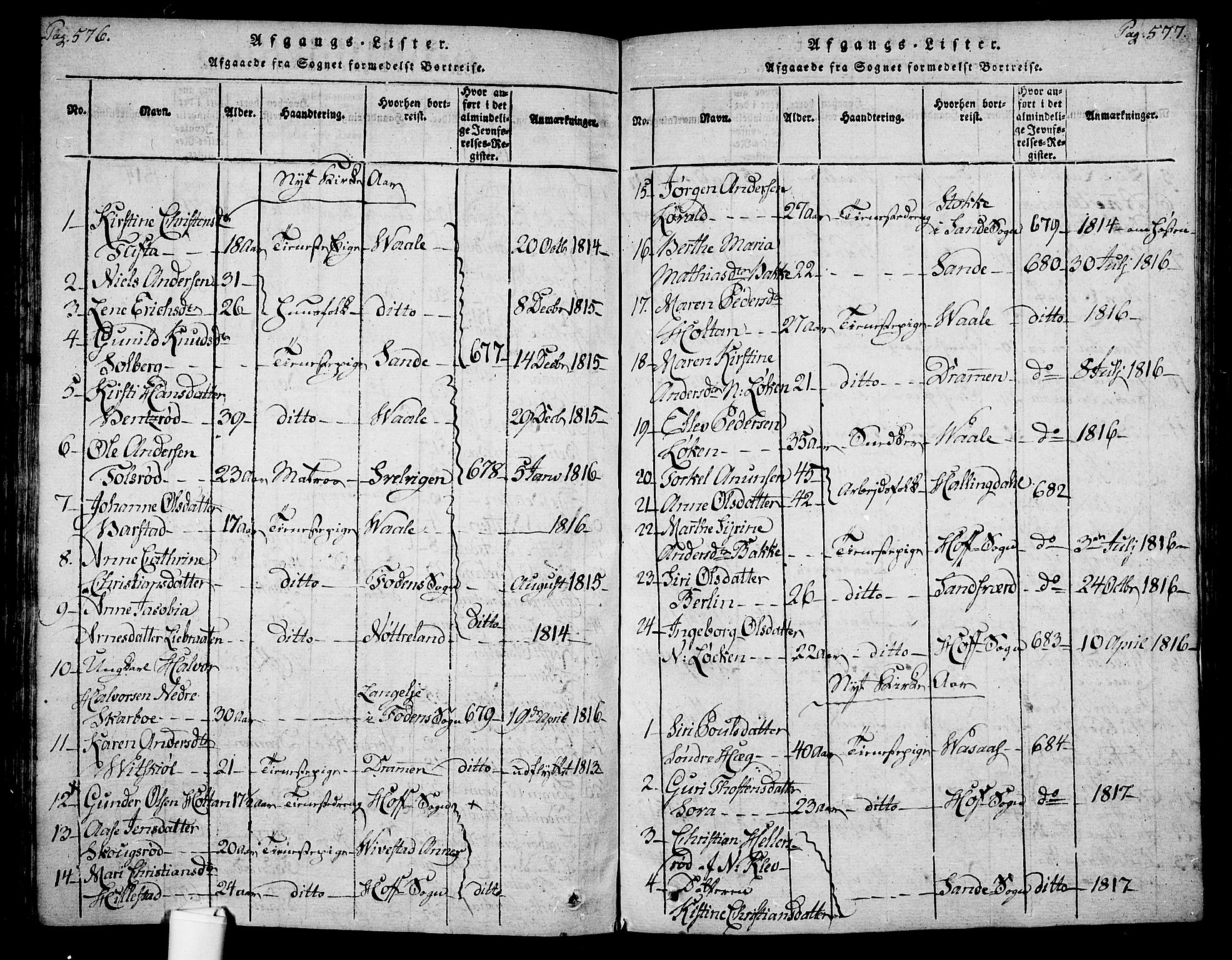 Botne kirkebøker, AV/SAKO-A-340/F/Fa/L0005: Parish register (official) no. I 5, 1814-1836, p. 576-577