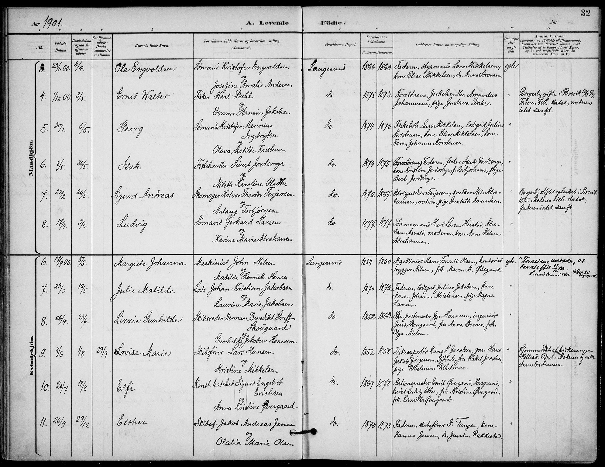 Langesund kirkebøker, SAKO/A-280/F/Fa/L0003: Parish register (official) no. 3, 1893-1907, p. 32