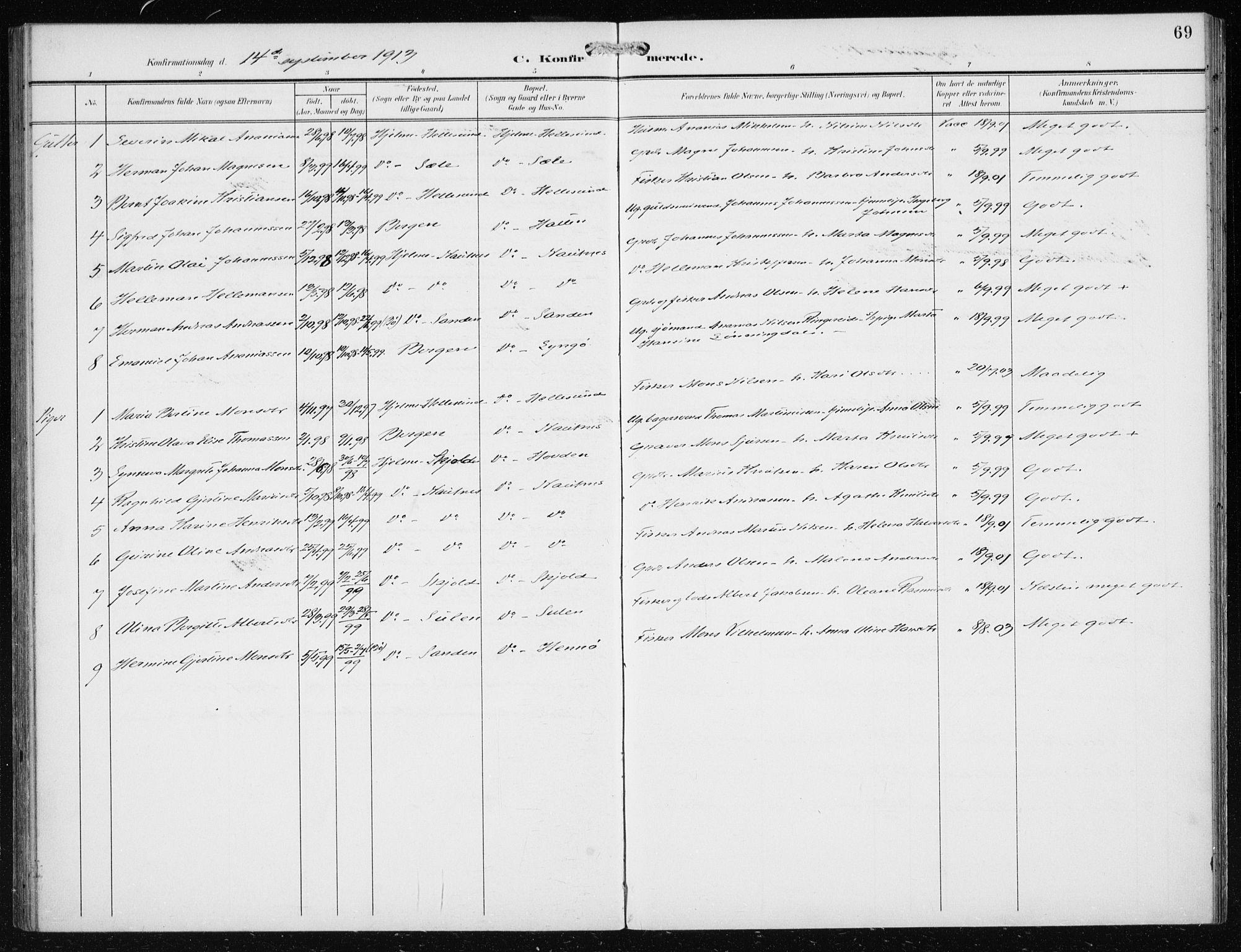 Herdla Sokneprestembete, AV/SAB-A-75701/H/Haa: Parish register (official) no. B 1, 1902-1921, p. 69