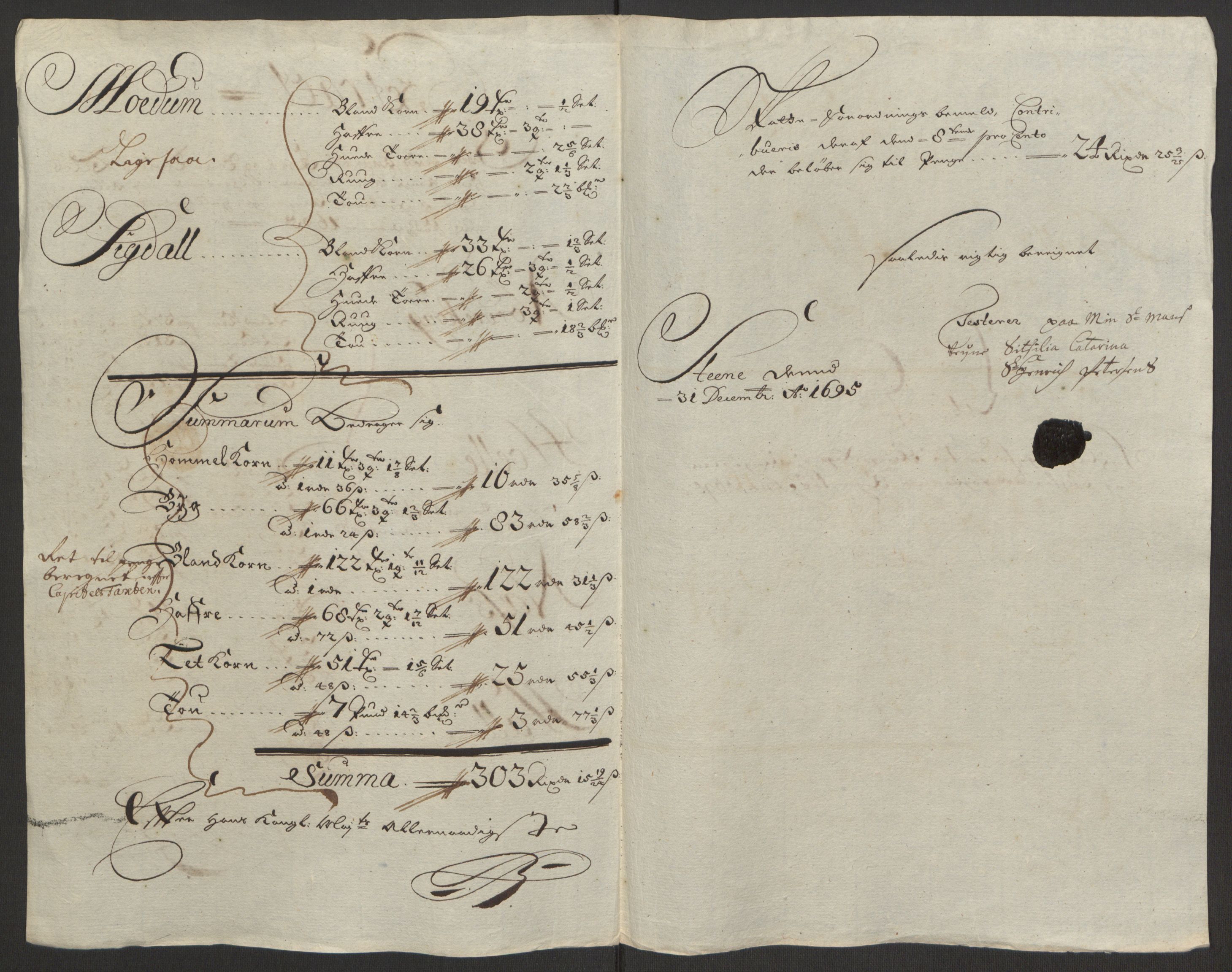 Rentekammeret inntil 1814, Reviderte regnskaper, Fogderegnskap, AV/RA-EA-4092/R22/L1452: Fogderegnskap Ringerike, Hallingdal og Buskerud, 1695, p. 291