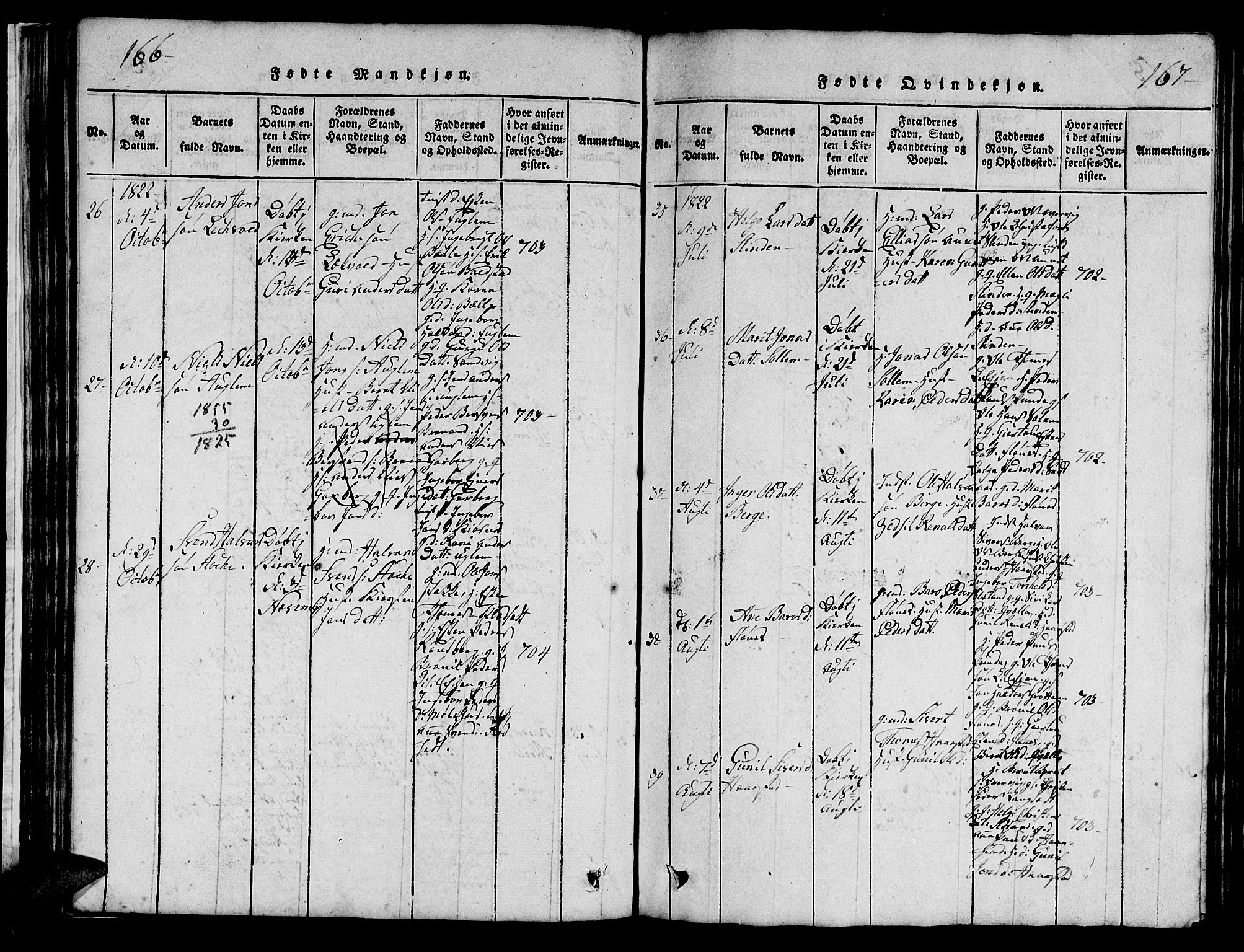 Ministerialprotokoller, klokkerbøker og fødselsregistre - Sør-Trøndelag, AV/SAT-A-1456/695/L1152: Parish register (copy) no. 695C03, 1816-1831, p. 166-167