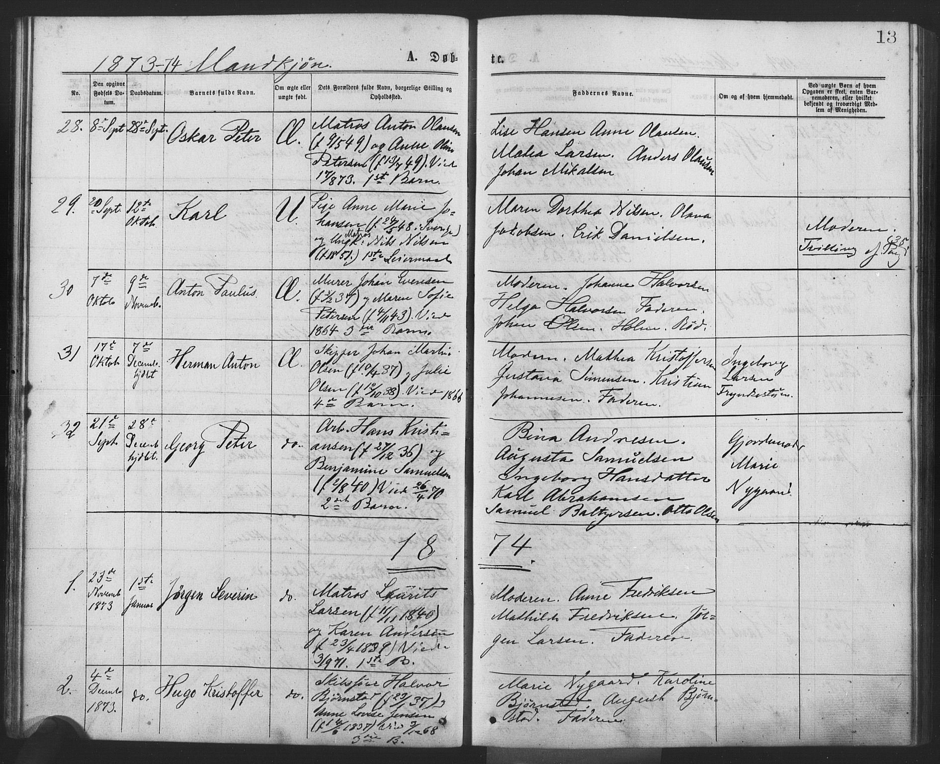 Drøbak prestekontor Kirkebøker, SAO/A-10142a/F/Fa/L0003: Parish register (official) no. I 3, 1871-1877, p. 13
