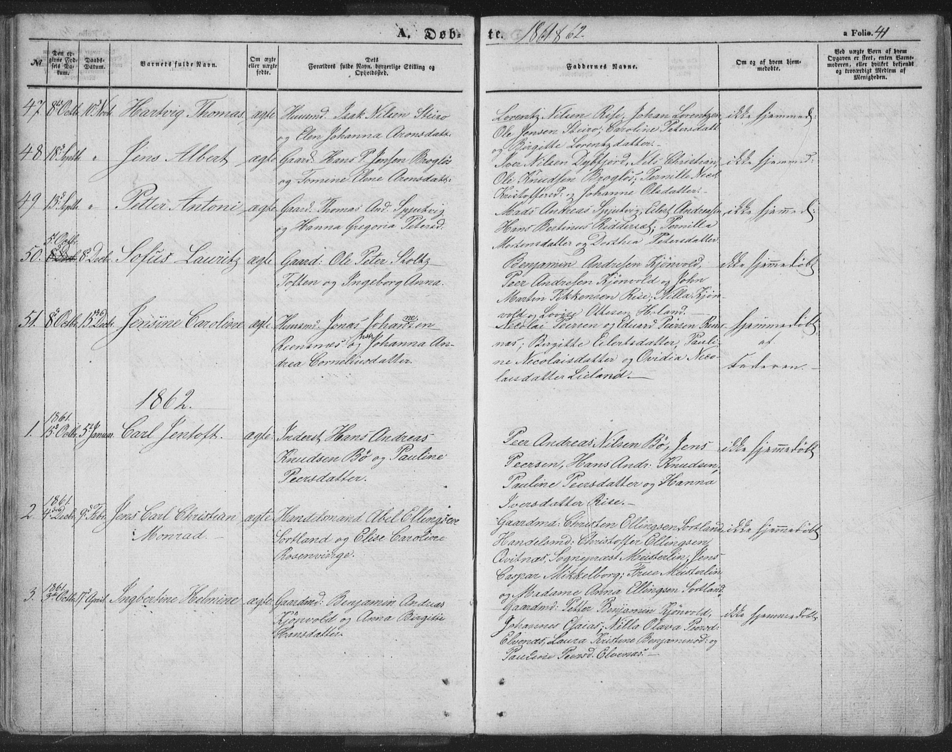 Ministerialprotokoller, klokkerbøker og fødselsregistre - Nordland, SAT/A-1459/895/L1369: Parish register (official) no. 895A04, 1852-1872, p. 41