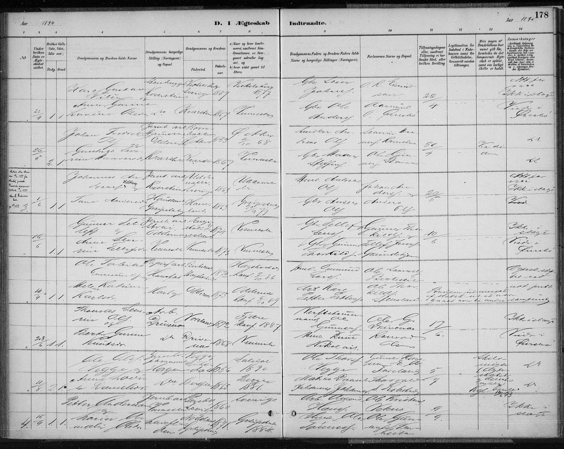 Vennesla sokneprestkontor, AV/SAK-1111-0045/Fa/Fab/L0004: Parish register (official) no. A 4, 1884-1896, p. 178