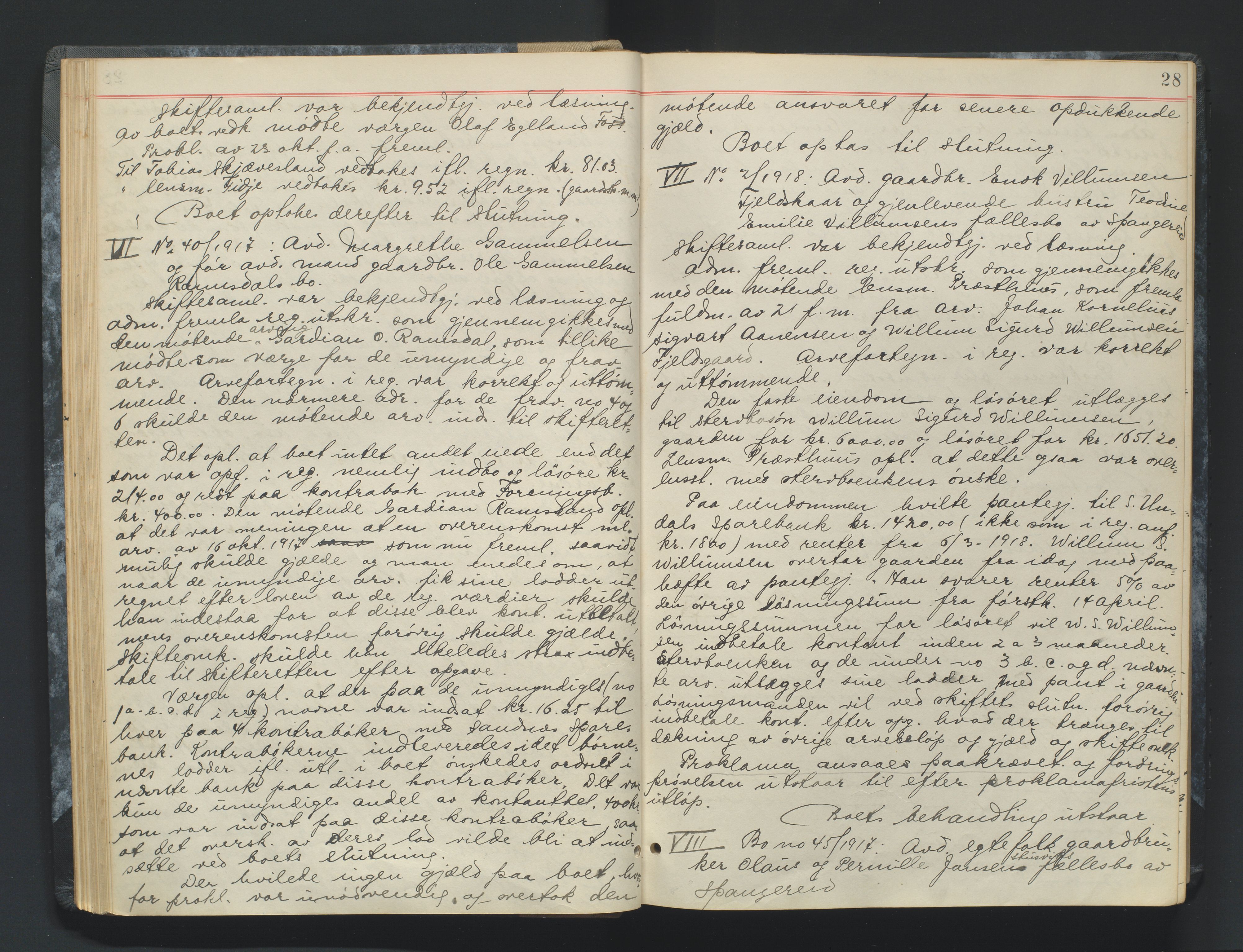Mandal sorenskriveri, AV/SAK-1221-0005/001/H/Hc/L0083: Skifteforhandlingsprotokoll nr 15, 1917-1921, p. 28