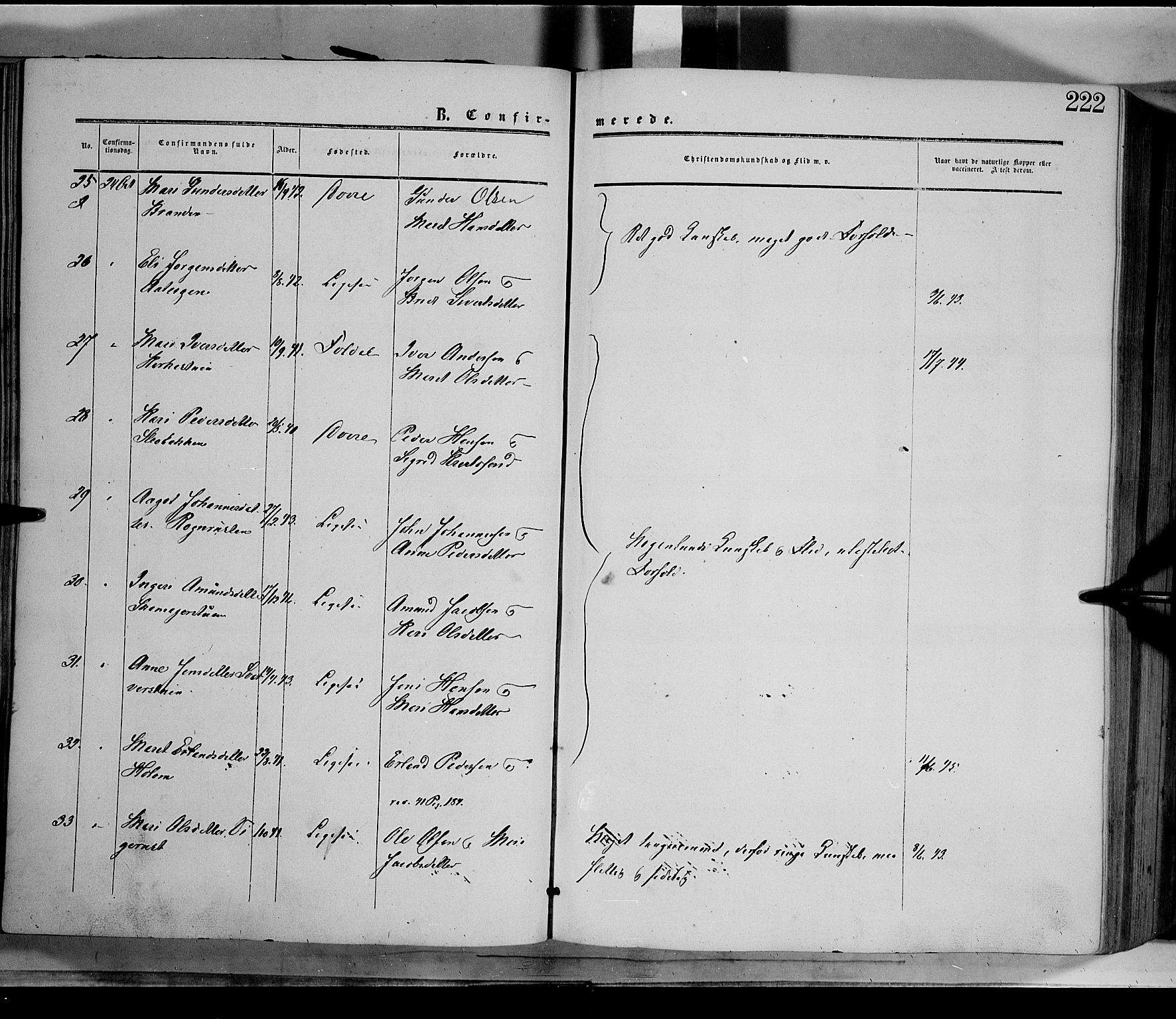 Dovre prestekontor, SAH/PREST-066/H/Ha/Haa/L0001: Parish register (official) no. 1, 1854-1878, p. 222