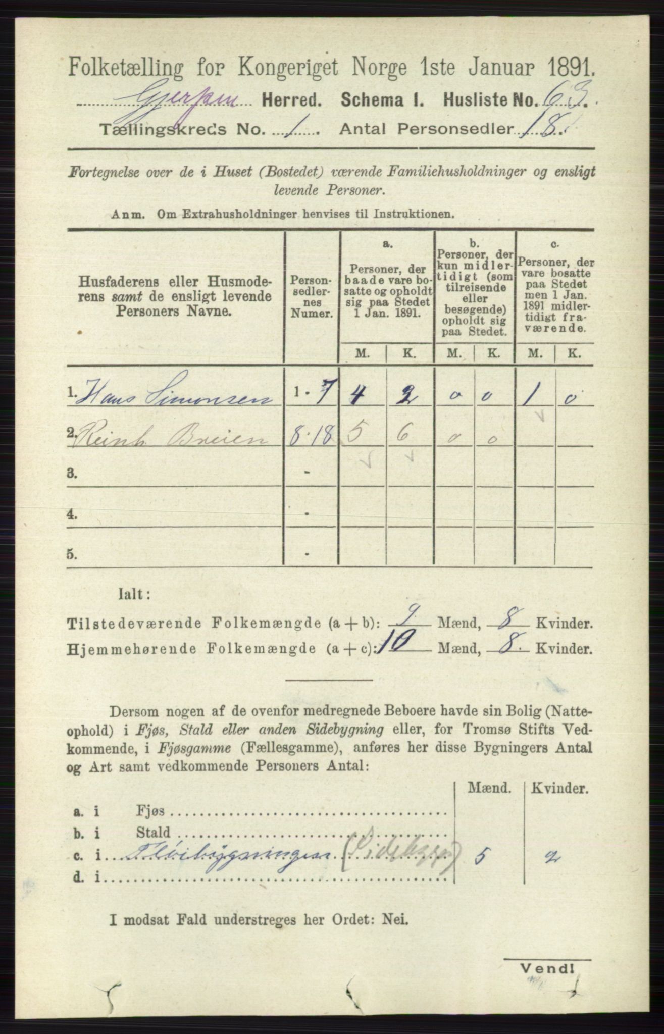 RA, 1891 census for 0812 Gjerpen, 1891, p. 98