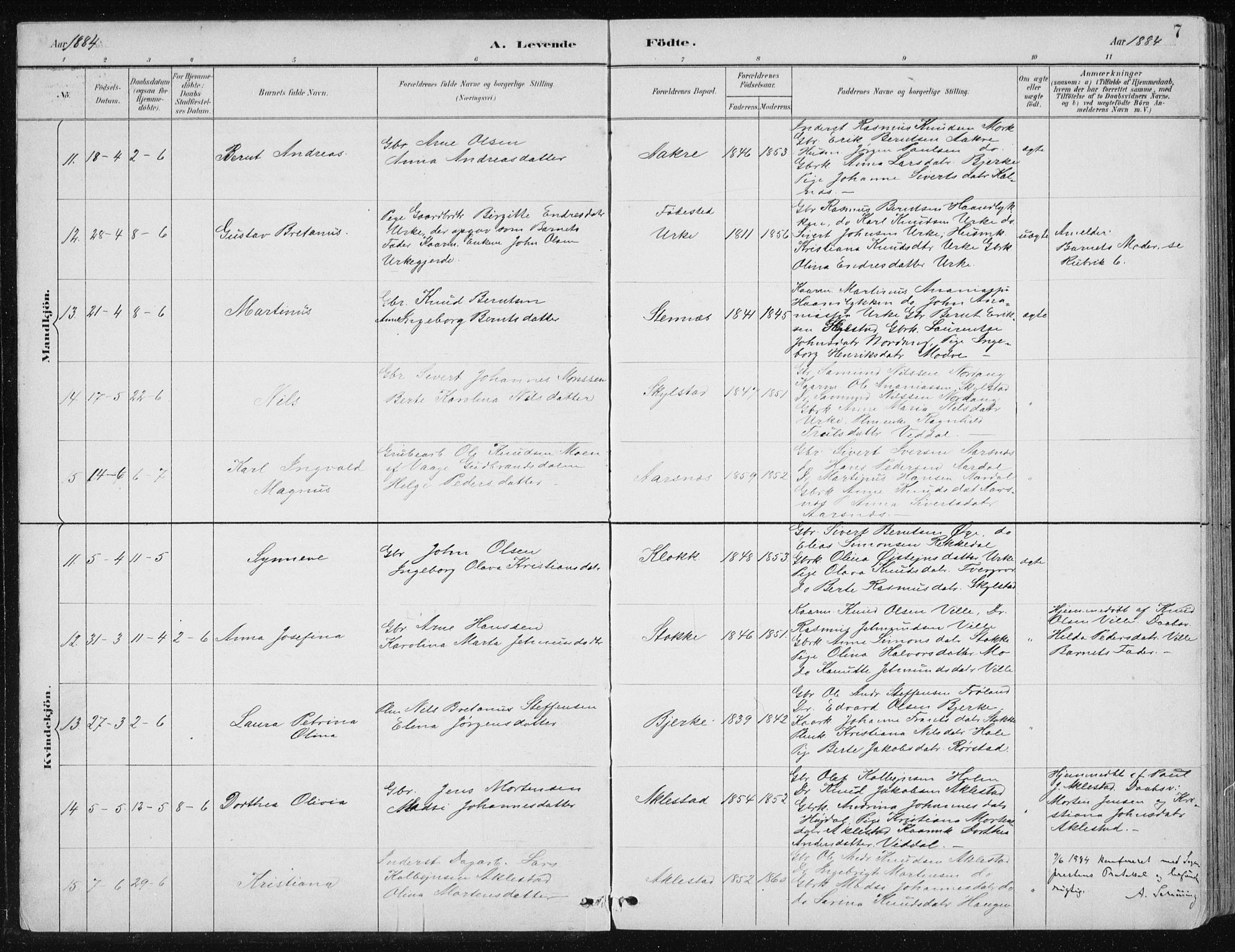 Ministerialprotokoller, klokkerbøker og fødselsregistre - Møre og Romsdal, SAT/A-1454/515/L0215: Parish register (copy) no. 515C02, 1884-1906, p. 7