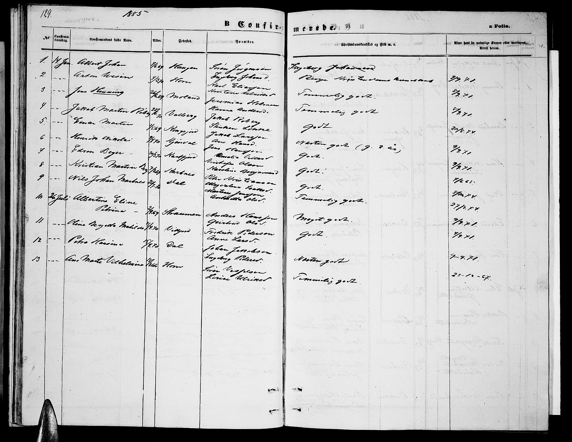 Ministerialprotokoller, klokkerbøker og fødselsregistre - Nordland, AV/SAT-A-1459/884/L1196: Parish register (copy) no. 884C02, 1860-1887, p. 129