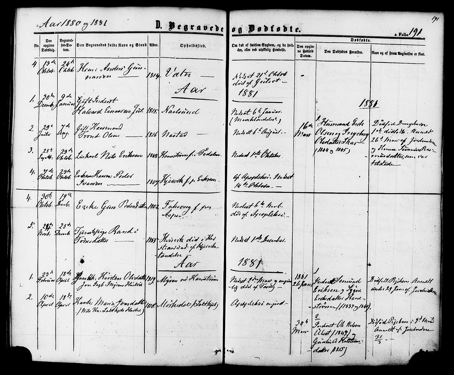 Ministerialprotokoller, klokkerbøker og fødselsregistre - Møre og Romsdal, AV/SAT-A-1454/587/L0999: Parish register (official) no. 587A01, 1864-1886, p. 191