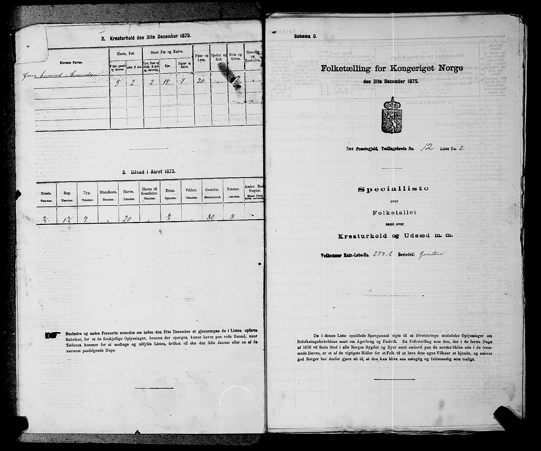 RA, 1875 census for 0236P Nes, 1875, p. 2039