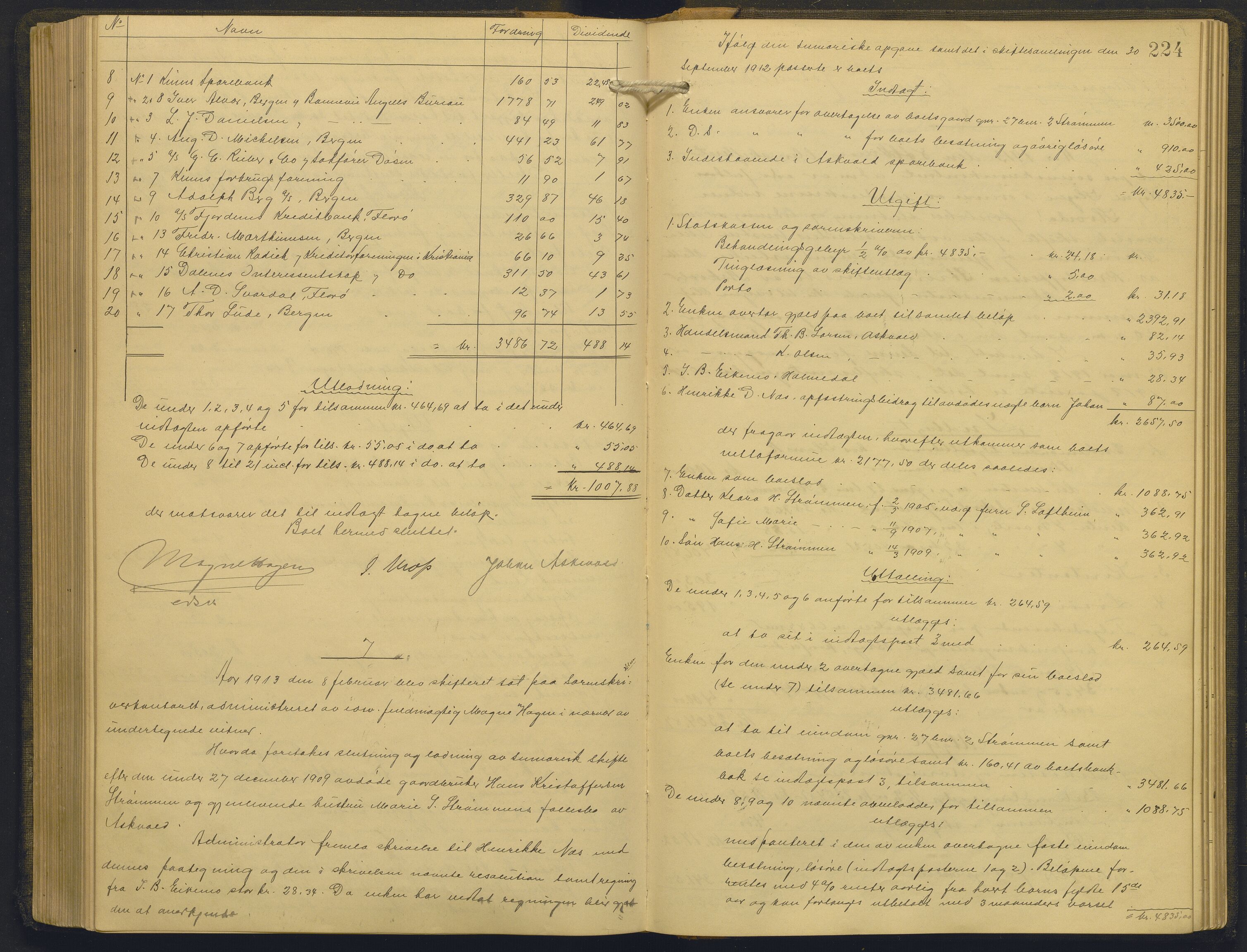 Sunnfjord tingrett, AV/SAB-A-3201/1/H/Hd/L0010: Skifteutlodningsprotokoll, 1907-1914, p. 223b-224a