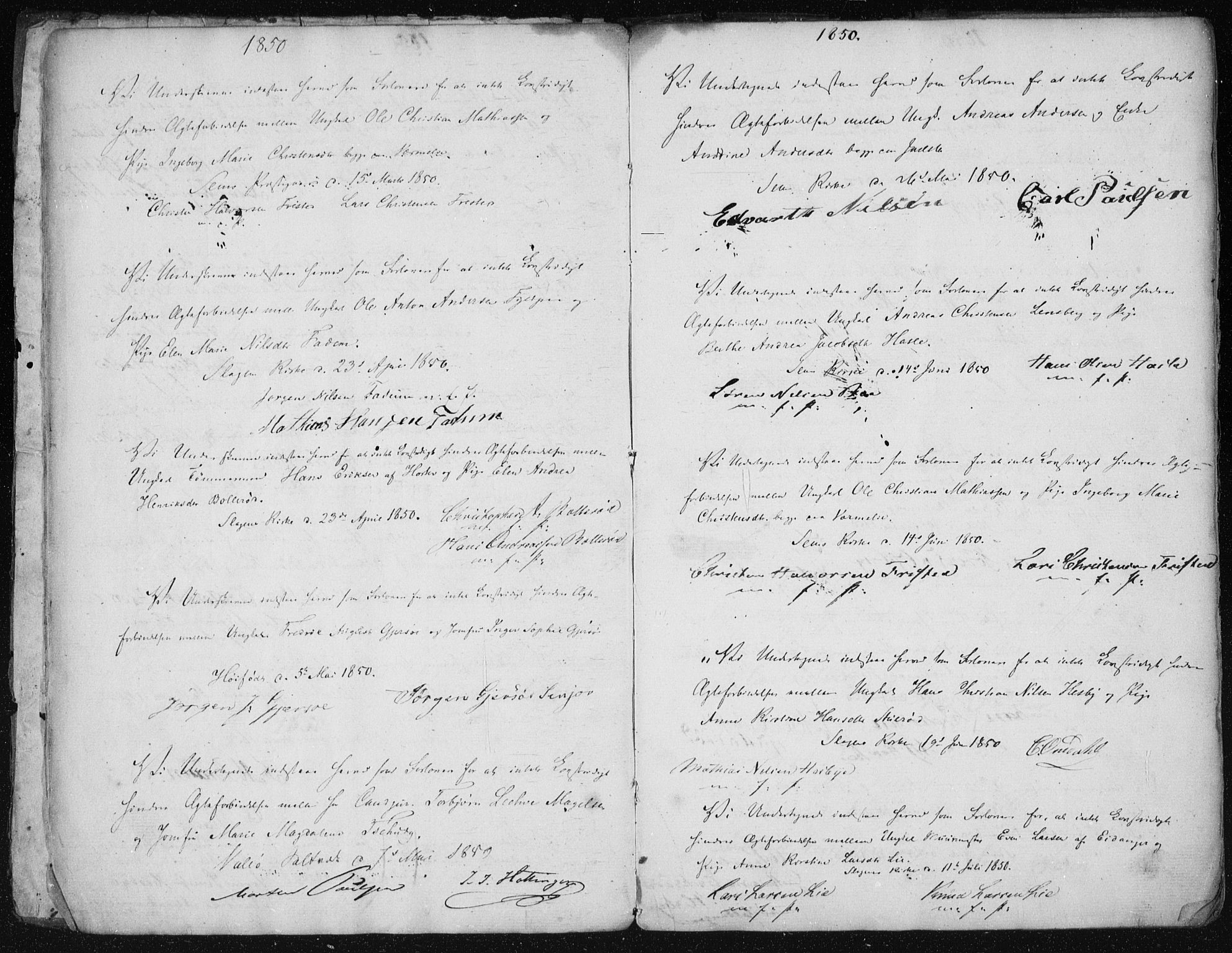 Sem kirkebøker, AV/SAKO-A-5/Y/Ya/L0001: Best man's statements no. 1, 1848-1864