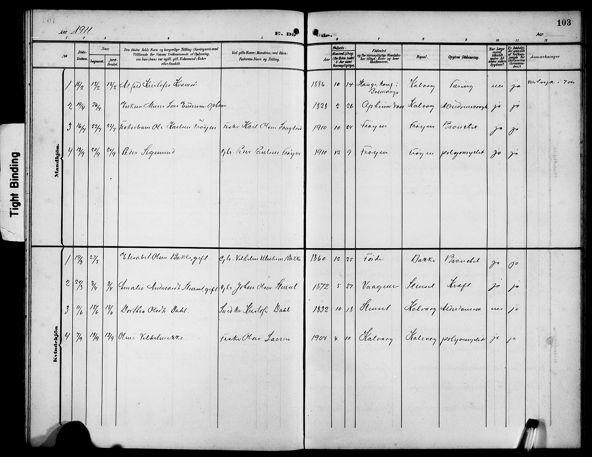 Bremanger sokneprestembete, SAB/A-82201/H/Hab/Habb/L0001: Parish register (copy) no. B 1, 1906-1925, p. 103