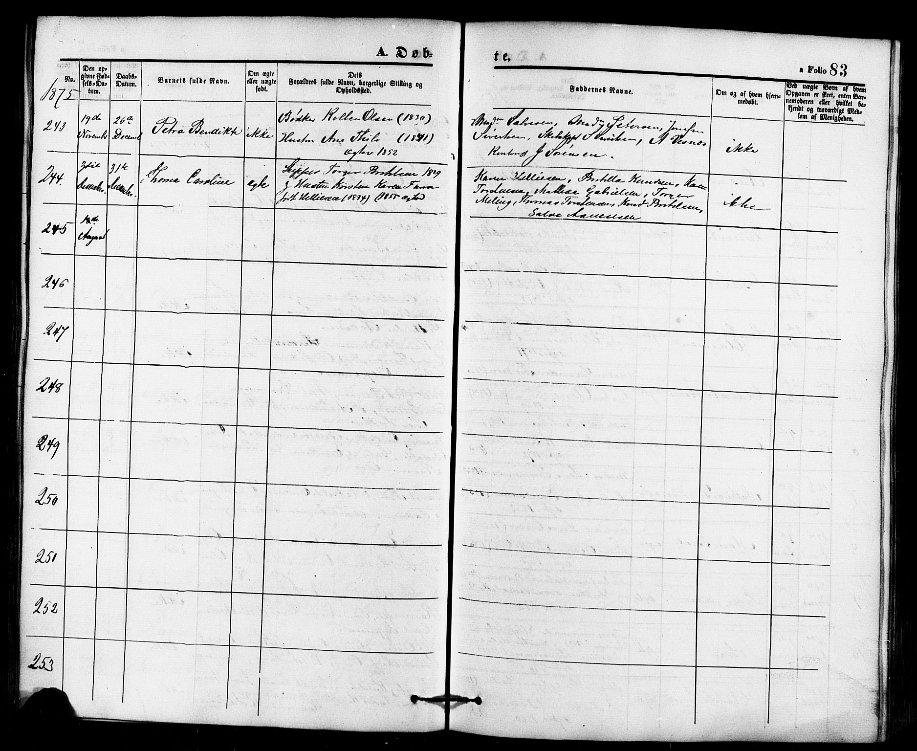 Domkirken sokneprestkontor, AV/SAST-A-101812/001/30/30BB/L0013: Parish register (copy) no. B 13, 1871-1880, p. 83