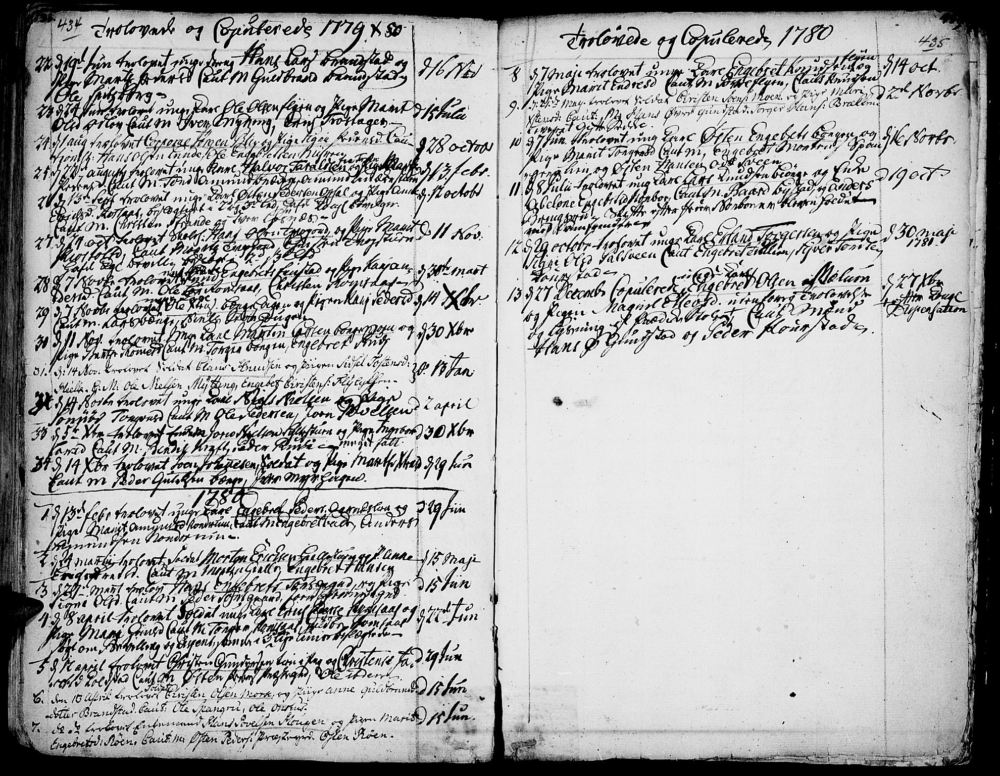 Ringebu prestekontor, AV/SAH-PREST-082/H/Ha/Haa/L0002: Parish register (official) no. 2, 1734-1780, p. 434-435