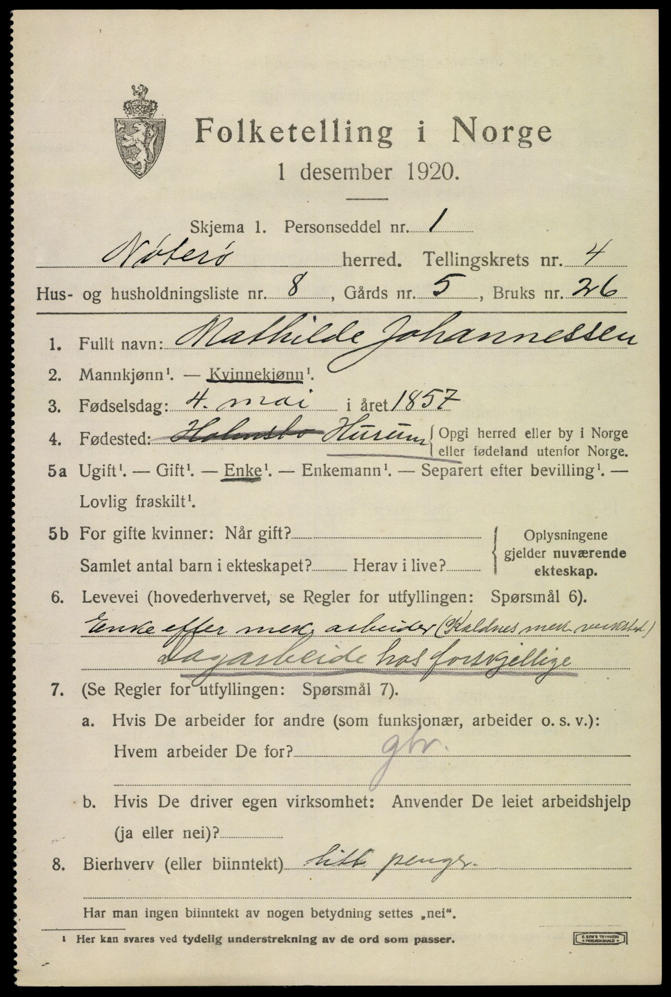 SAKO, 1920 census for Nøtterøy, 1920, p. 6743