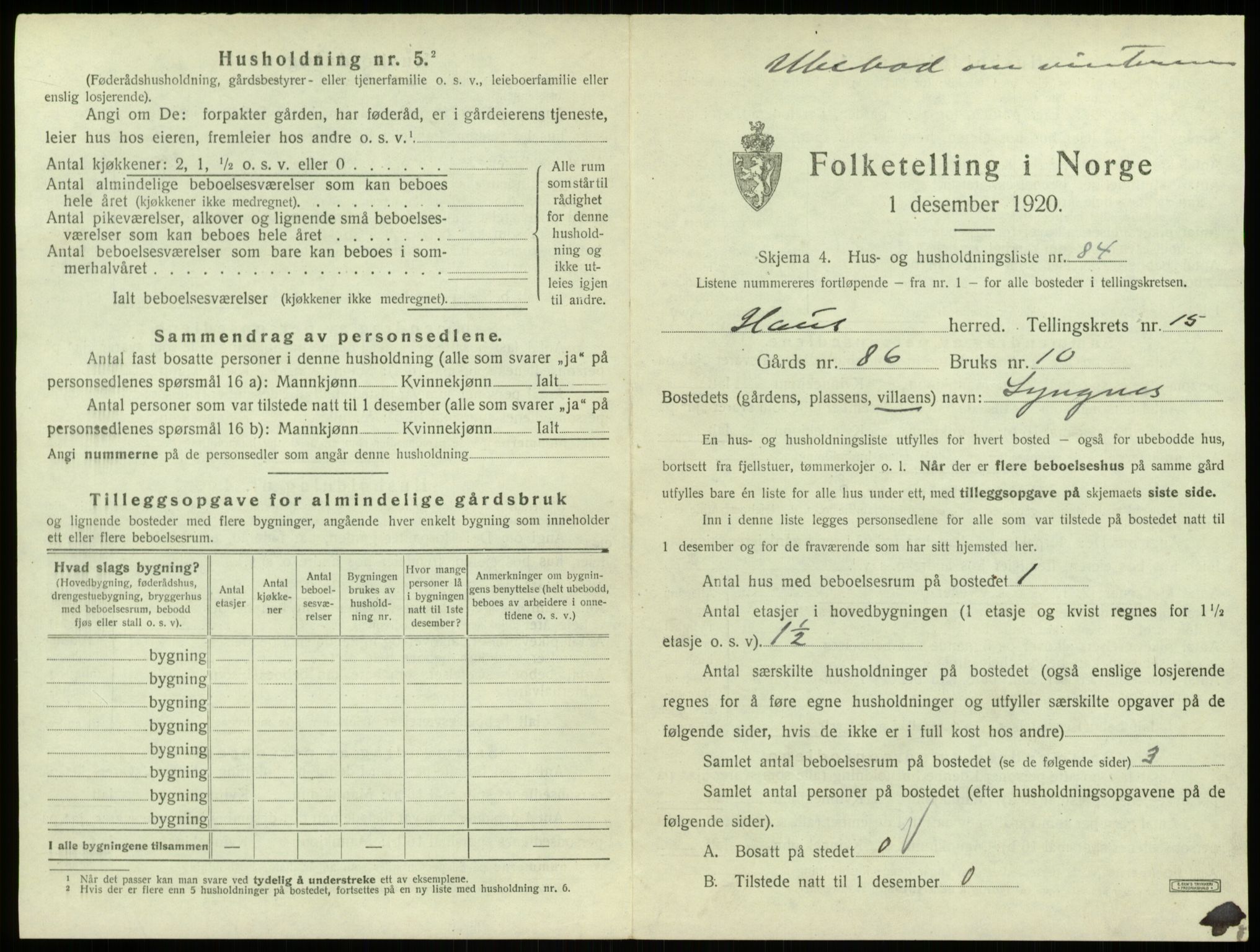 SAB, 1920 census for Haus, 1920, p. 1351