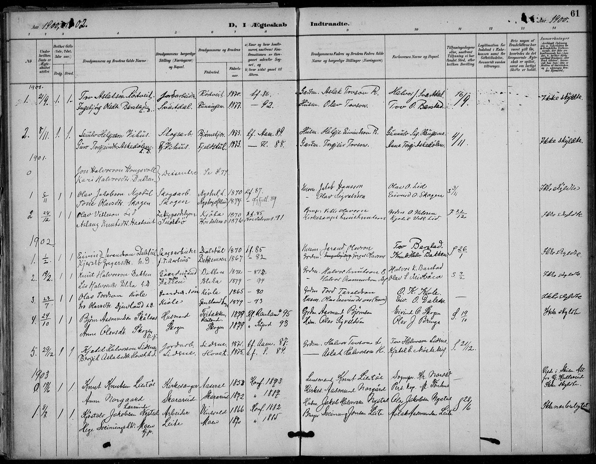 Seljord kirkebøker, SAKO/A-20/F/Fb/L0002: Parish register (official) no. II 2, 1887-1917, p. 61