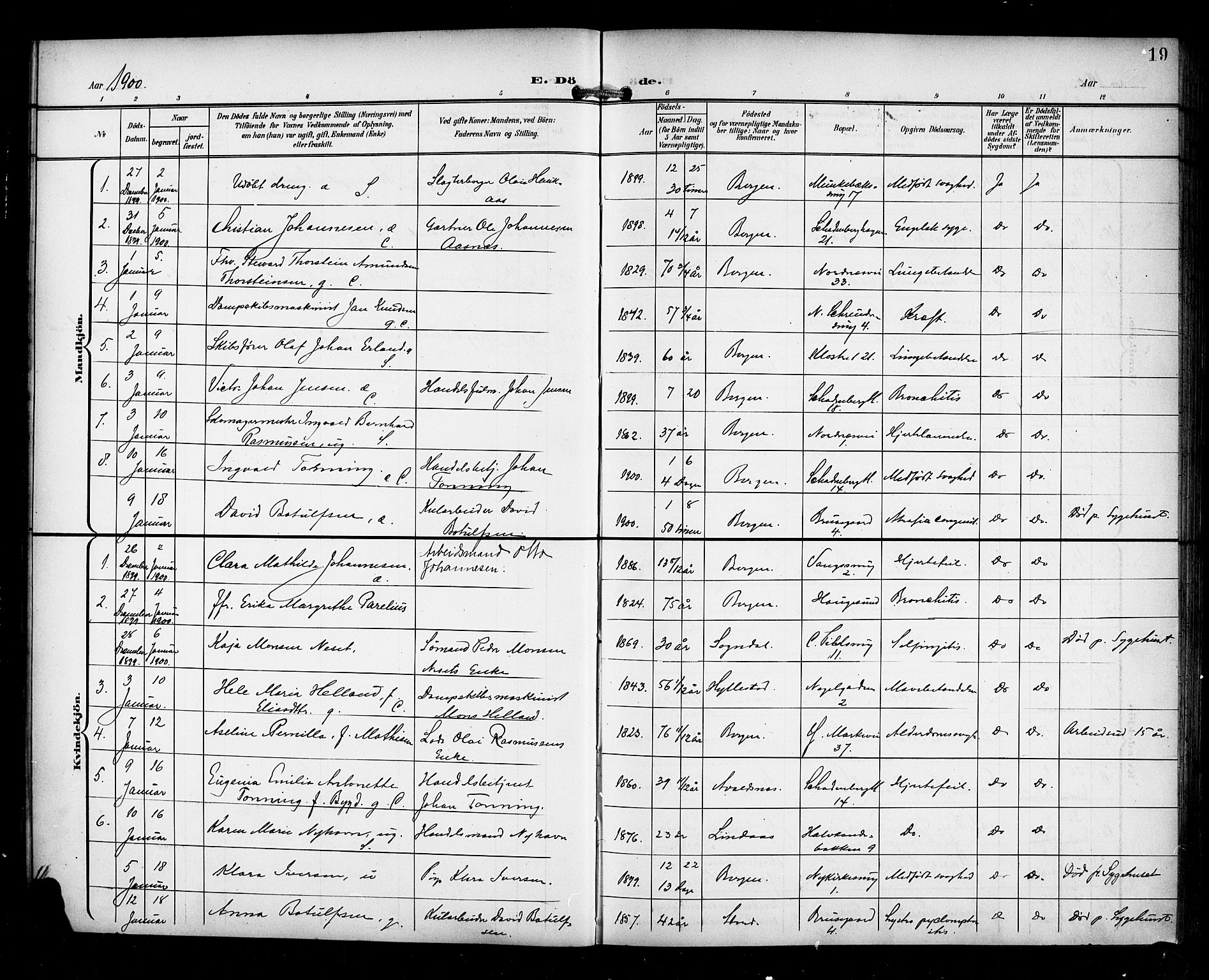 Nykirken Sokneprestembete, AV/SAB-A-77101/H/Haa/L0045: Parish register (official) no. E 5, 1899-1917, p. 19