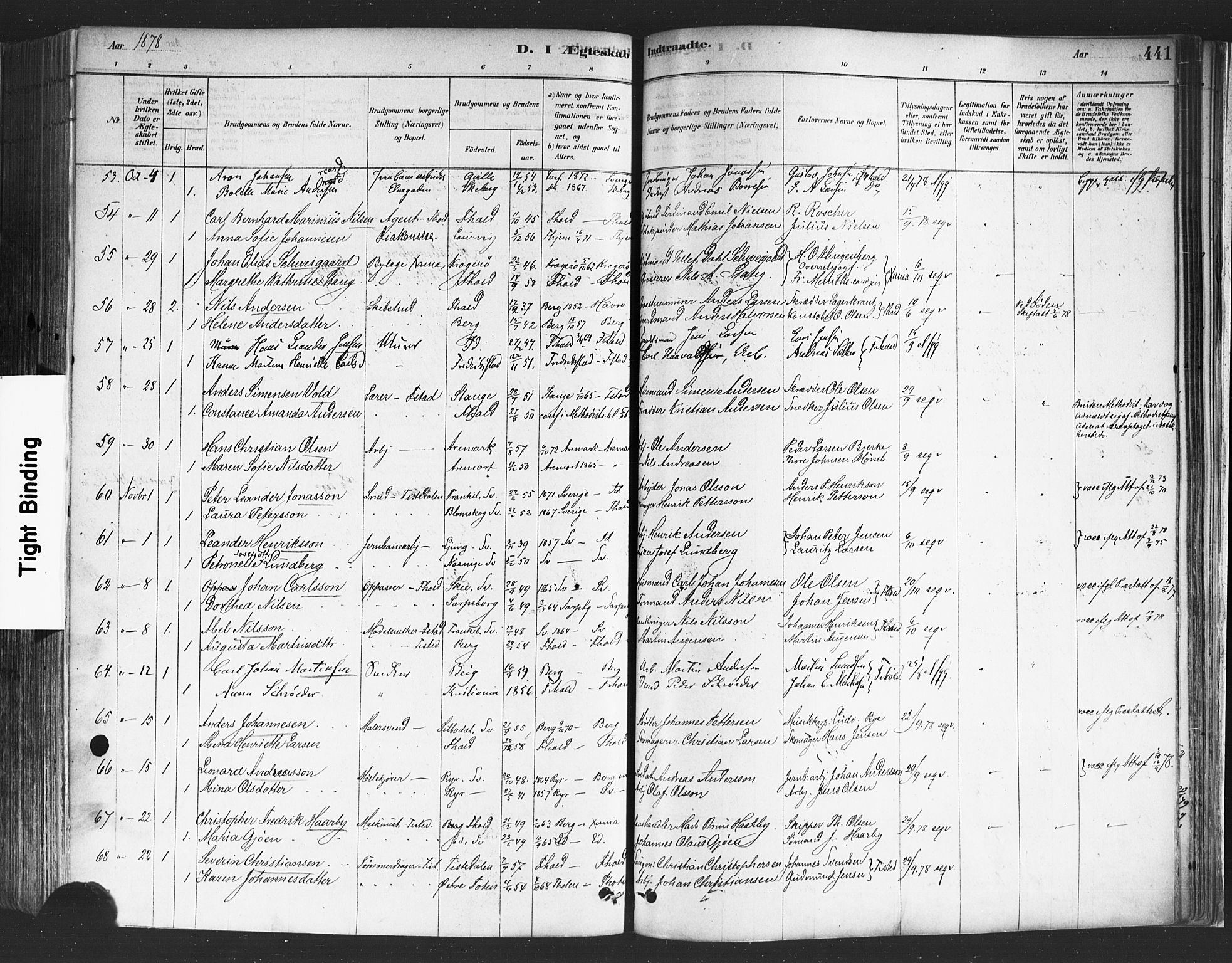 Halden prestekontor Kirkebøker, SAO/A-10909/F/Fa/L0011: Parish register (official) no. I 11, 1878-1889, p. 441