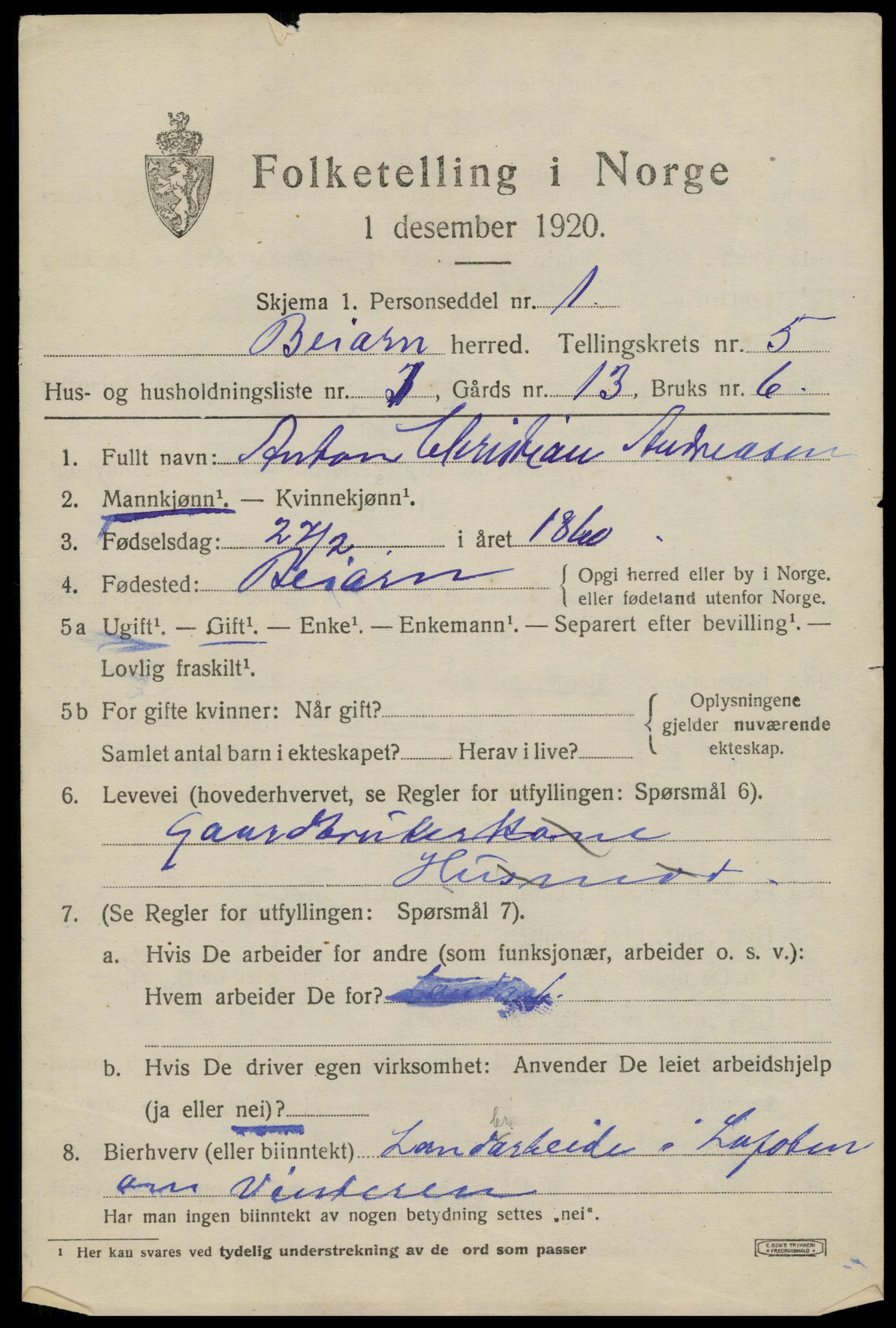 SAT, 1920 census for Beiarn, 1920, p. 2412