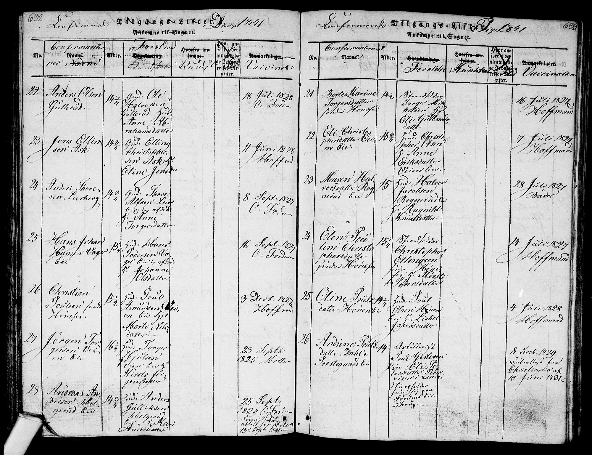 Norderhov kirkebøker, AV/SAKO-A-237/G/Ga/L0003: Parish register (copy) no. I 3 /1, 1814-1876, p. 632-633