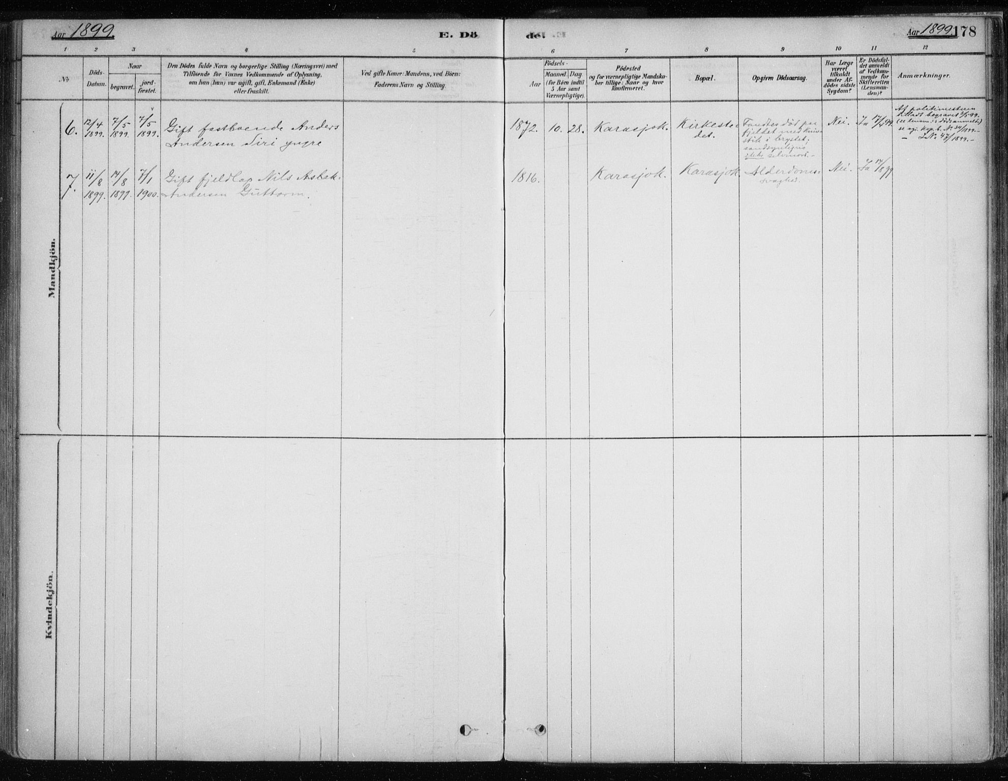 Karasjok sokneprestkontor, AV/SATØ-S-1352/H/Ha/L0002kirke: Parish register (official) no. 2, 1885-1906, p. 178