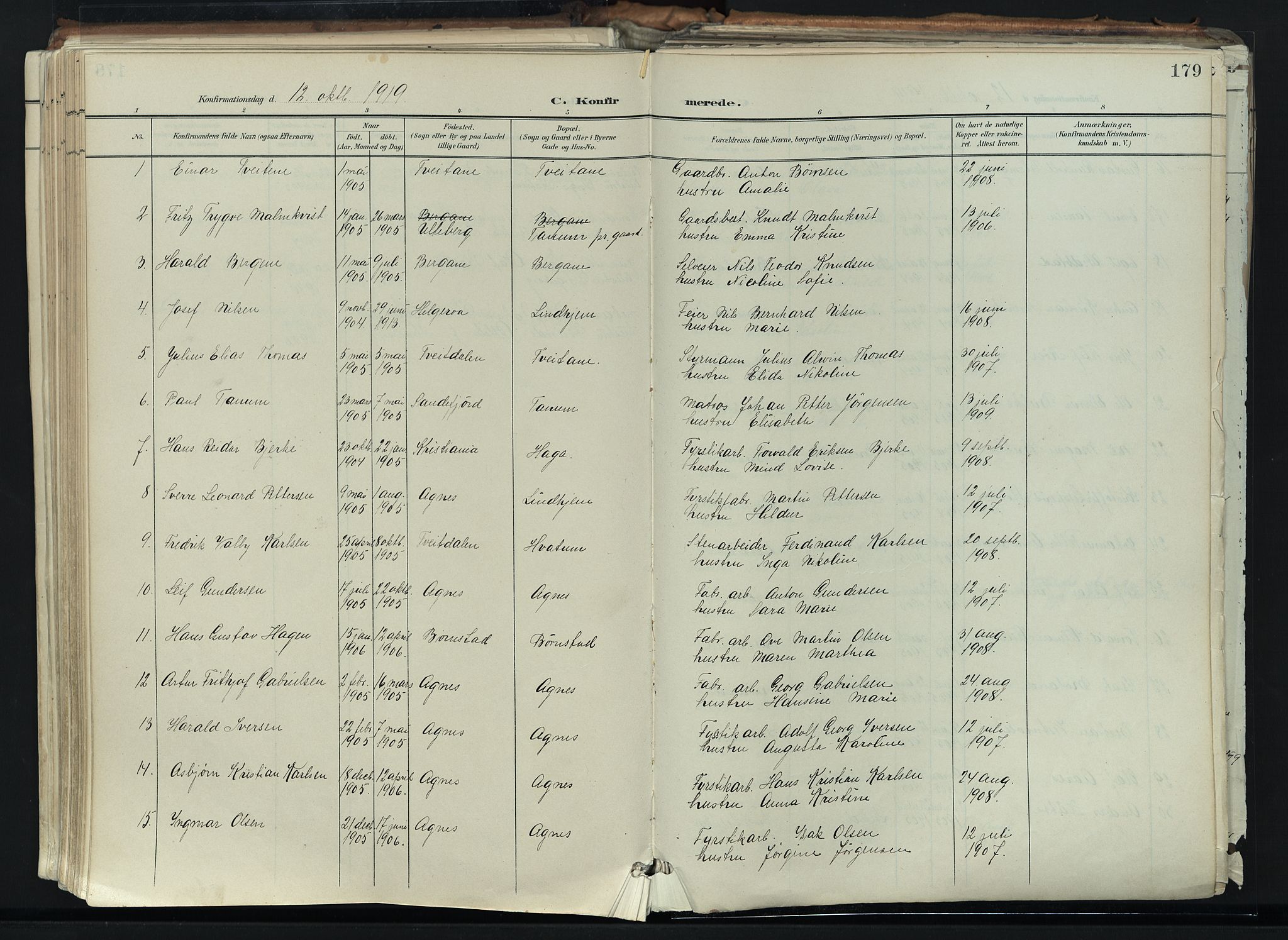 Brunlanes kirkebøker, SAKO/A-342/F/Fc/L0003: Parish register (official) no. III 3, 1900-1922, p. 179