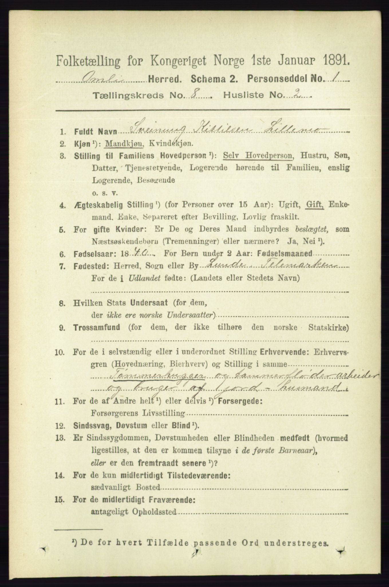 RA, 1891 census for 0929 Åmli, 1891, p. 1115