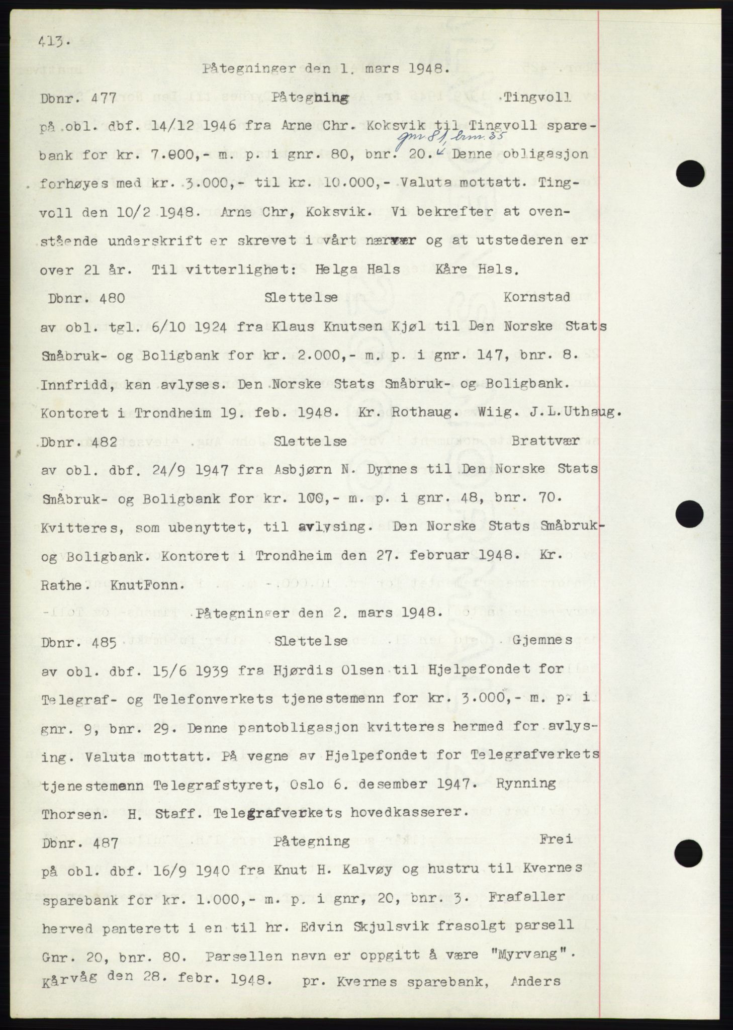 Nordmøre sorenskriveri, SAT/A-4132/1/2/2Ca: Mortgage book no. C82b, 1946-1951, Diary no: : 477/1948