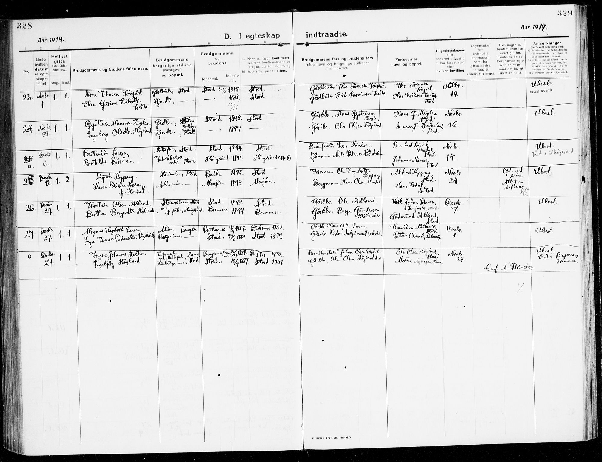 Stord sokneprestembete, AV/SAB-A-78201/H/Haa: Parish register (official) no. B 3, 1913-1925, p. 328-329