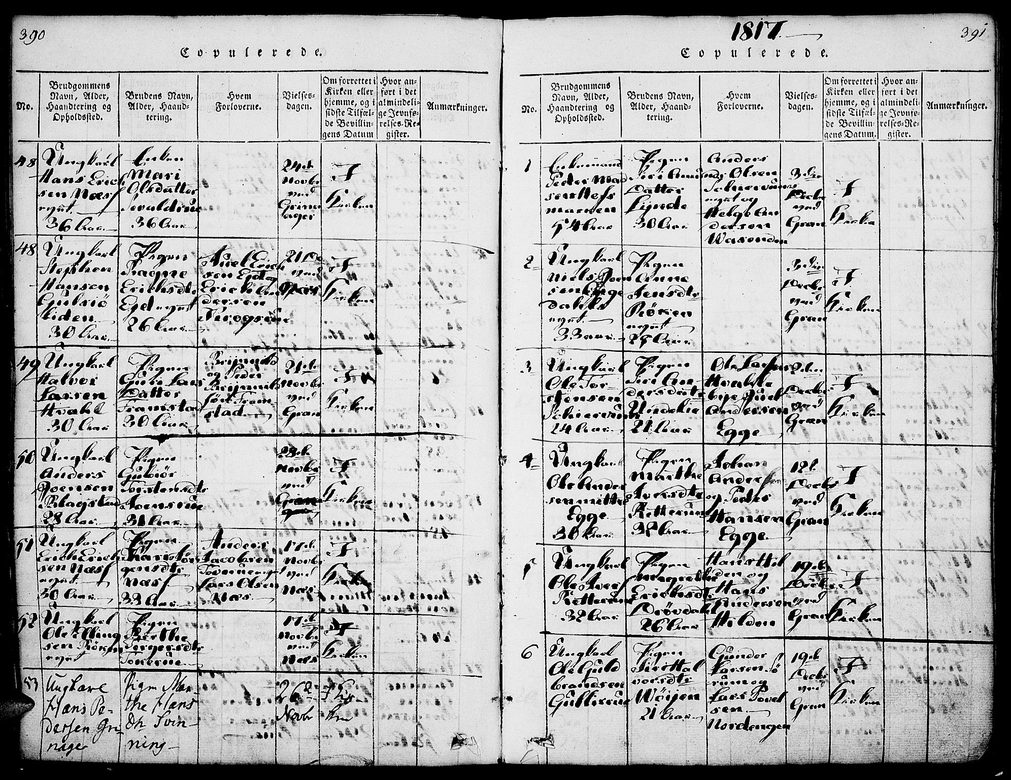 Gran prestekontor, SAH/PREST-112/H/Ha/Haa/L0009: Parish register (official) no. 9, 1815-1824, p. 390-391