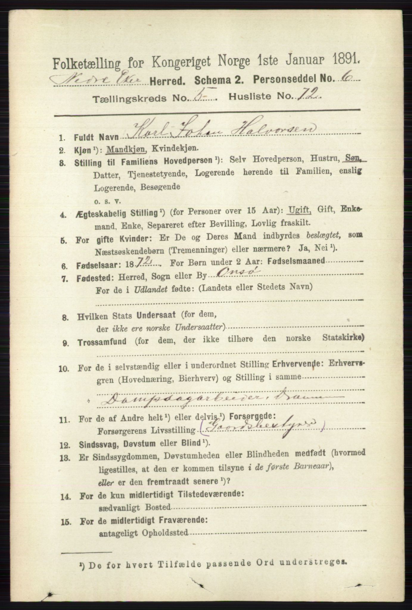 RA, 1891 census for 0625 Nedre Eiker, 1891, p. 2764