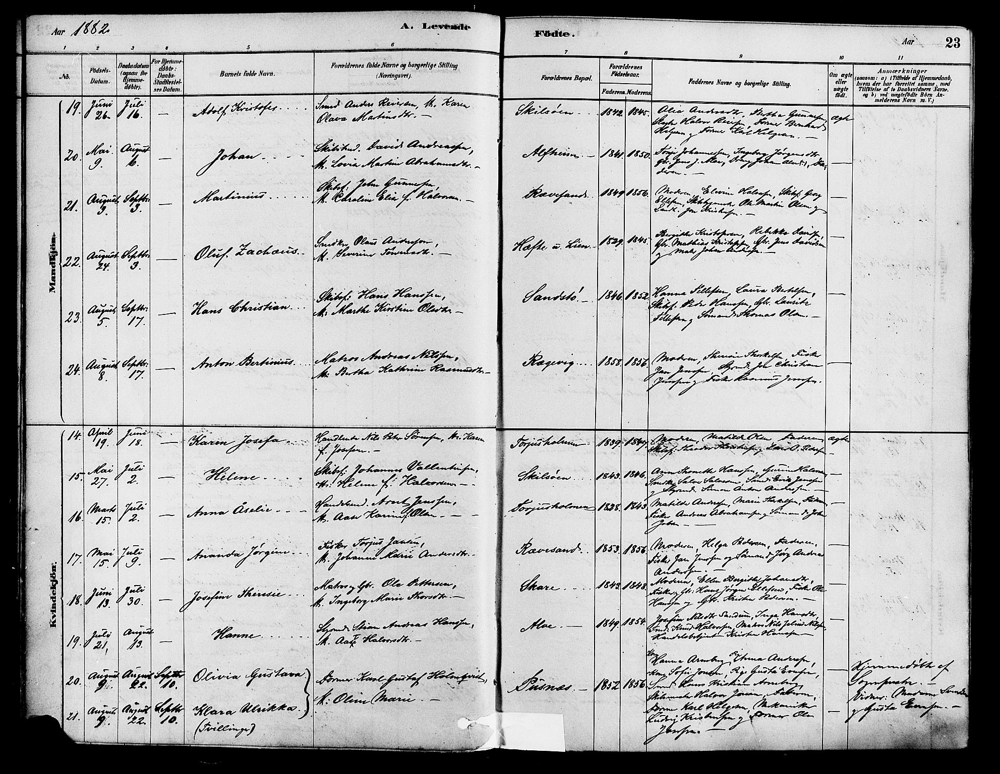 Tromøy sokneprestkontor, AV/SAK-1111-0041/F/Fa/L0009: Parish register (official) no. A 9, 1878-1896, p. 23