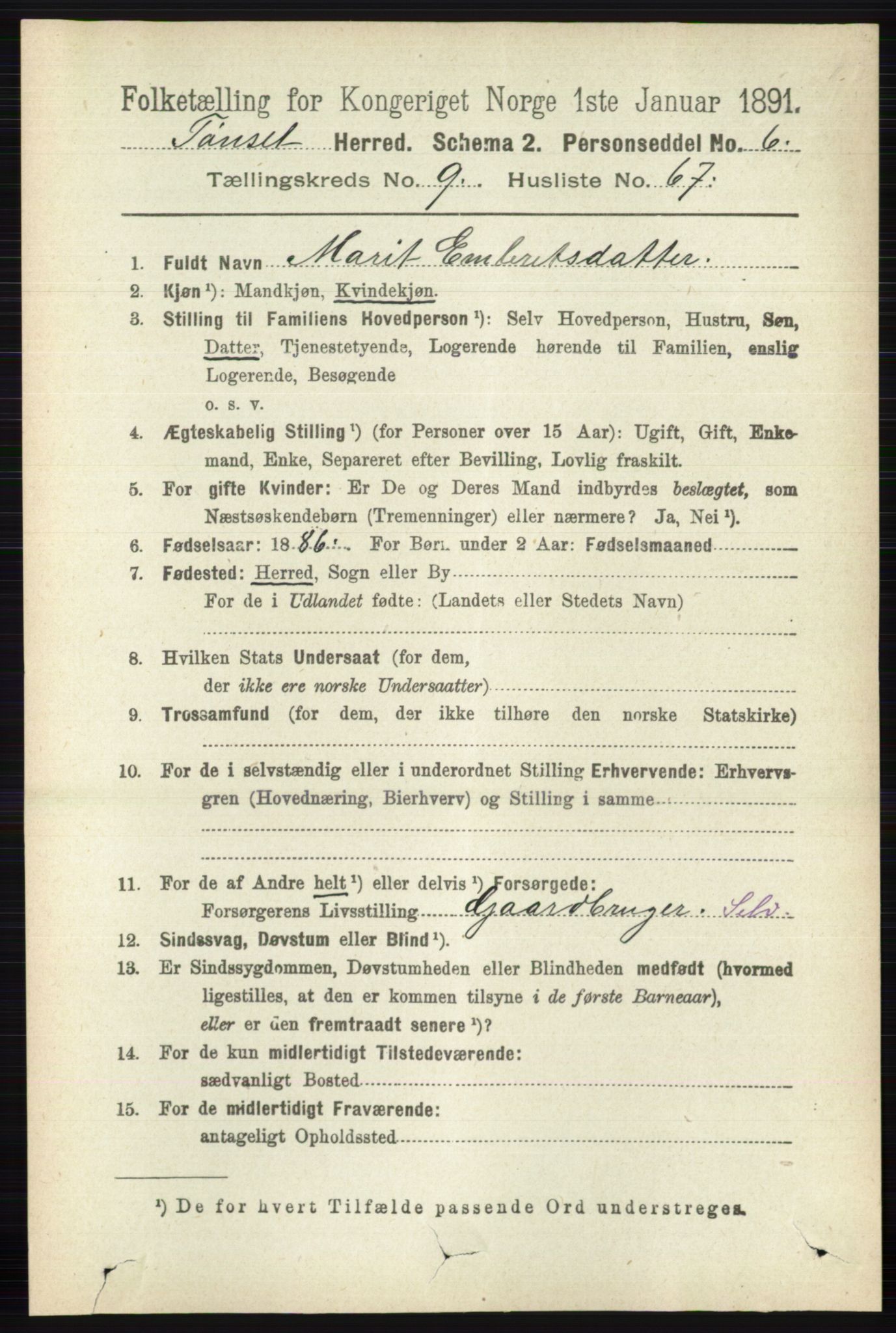 RA, 1891 census for 0437 Tynset, 1891, p. 2799