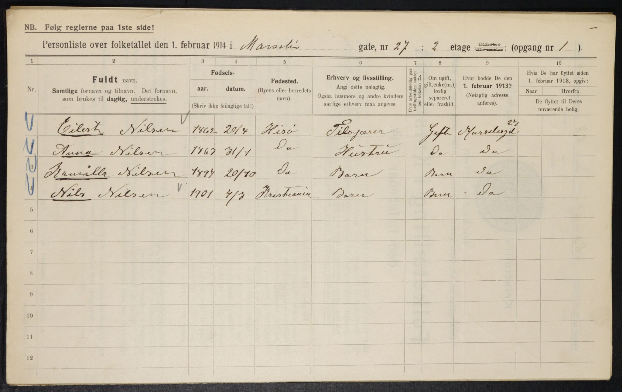 OBA, Municipal Census 1914 for Kristiania, 1914, p. 64514