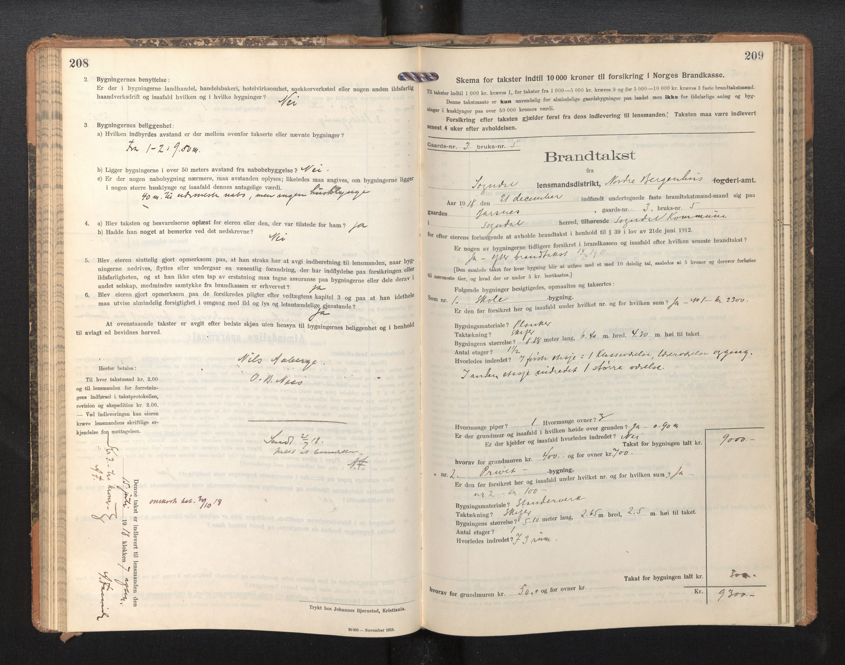 Lensmannen i Sogndal, AV/SAB-A-29901/0012/L0011: Branntakstprotokoll, skjematakst, 1914-1922, p. 208-209